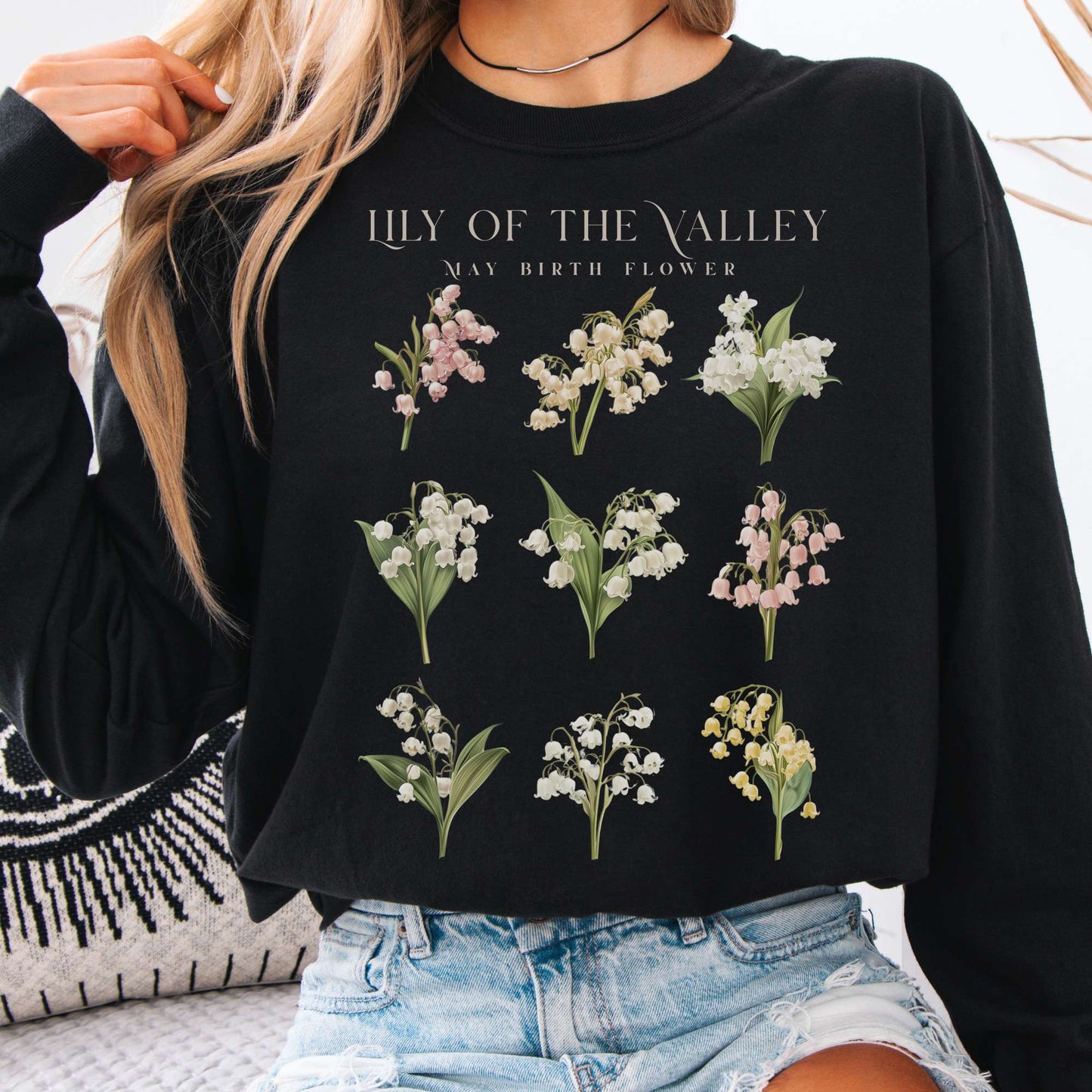 Long-sleeve Black / S Lily of The Valley May Birth Month Flower Long Sleeve Shirt The Mystic Eden