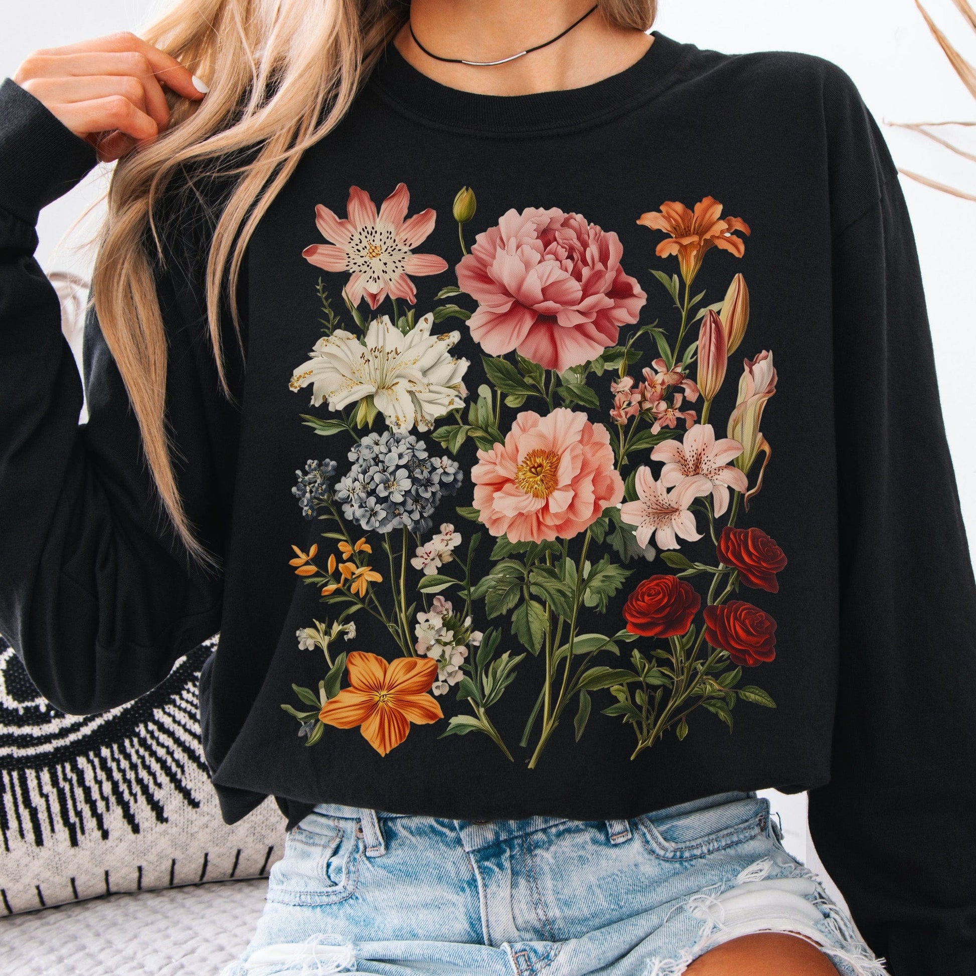 Long-sleeve Black / S Mixed Florals Long Sleeve Shirt The Mystic Eden