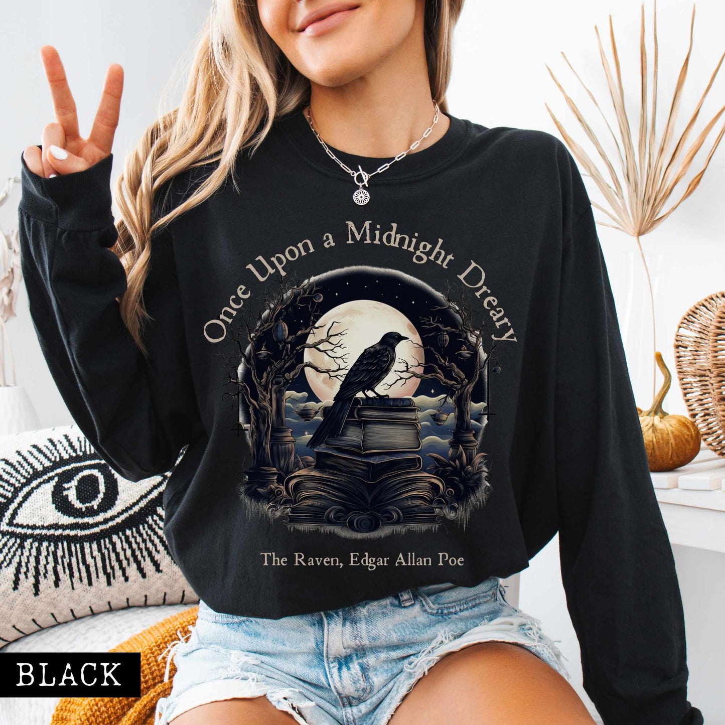 Long-sleeve Black / S Once Upon a Midnight Dreary Edgar Allan Poe Long Sleeved Shirt The Mystic Eden