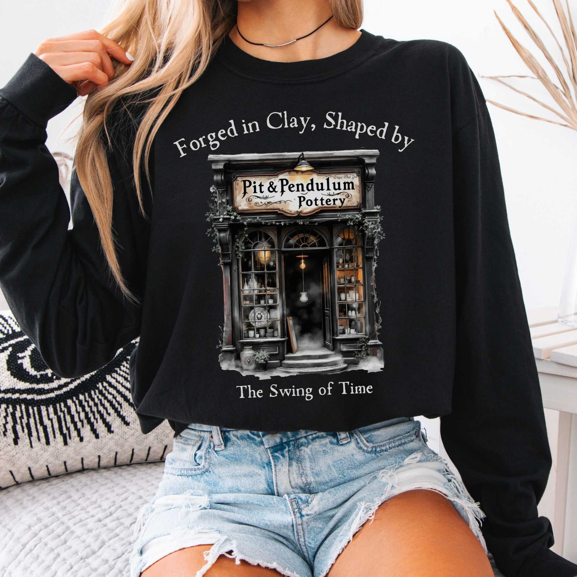 Long-sleeve Black / S Pit & Pendulum Pottery Edgar Allan Poe Long Sleeved Shirt The Mystic Eden