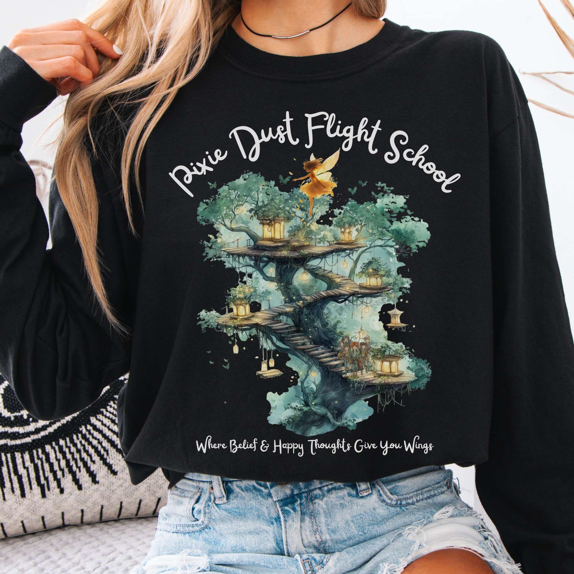 Long-sleeve Black / S Pixie Dust Flight School Peter Pan Long Sleeve Shirt The Mystic Eden
