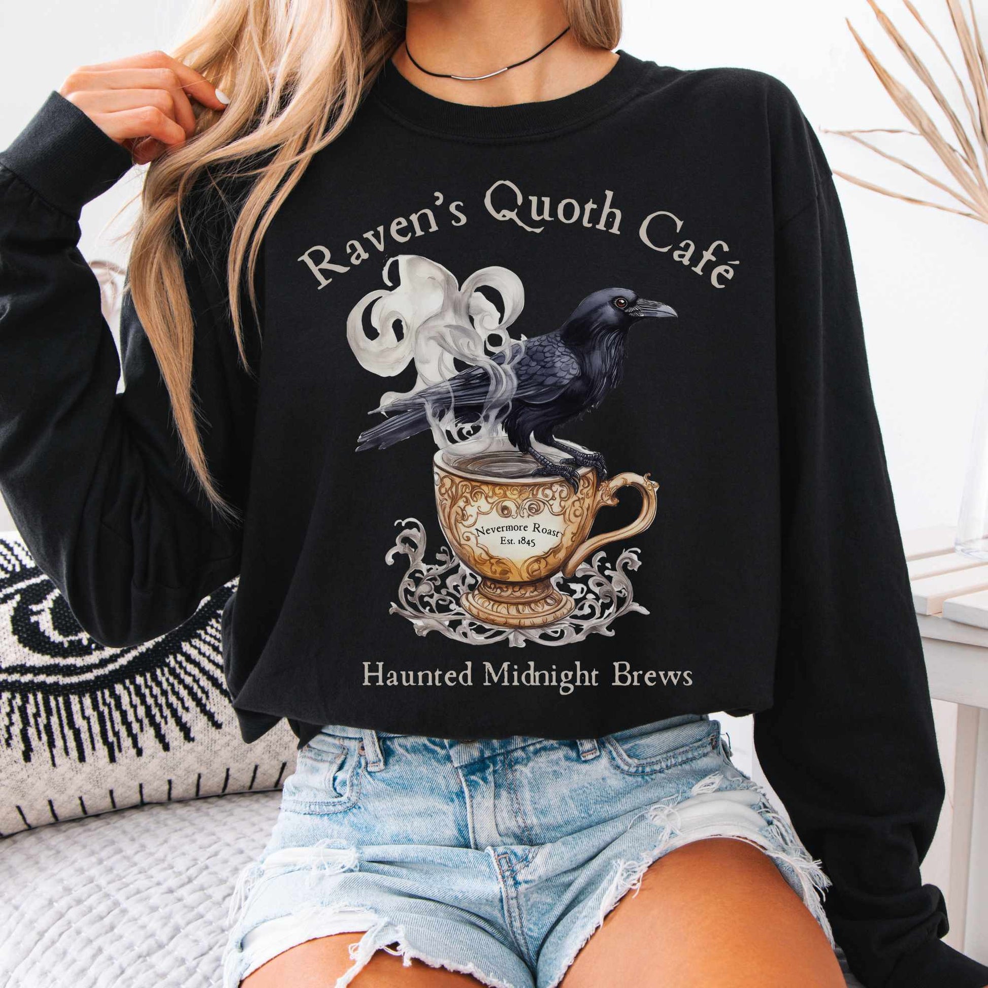 Long-sleeve Black / S Raven's Quoth Cafe Long Sleeved Shirt The Mystic Eden