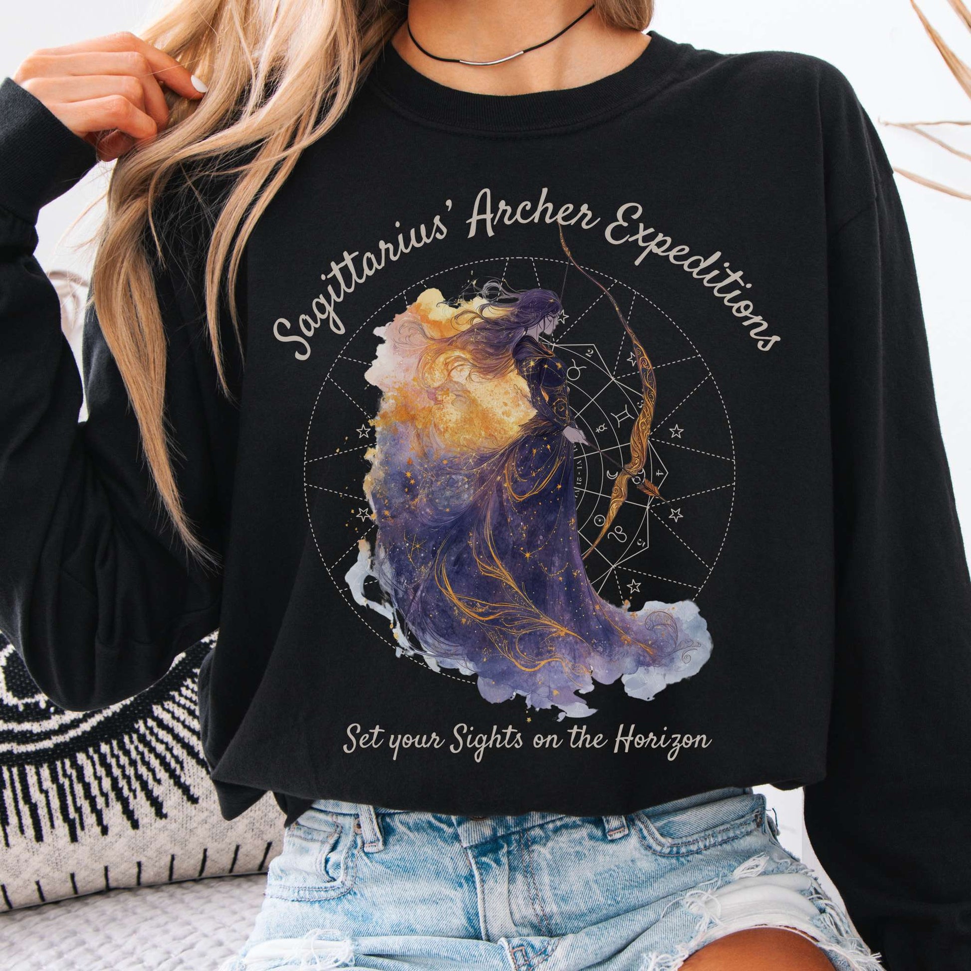 Long-sleeve Black / S Sagittarius' Archer Expeditions Zodiac Long Sleeve Tee The Mystic Eden