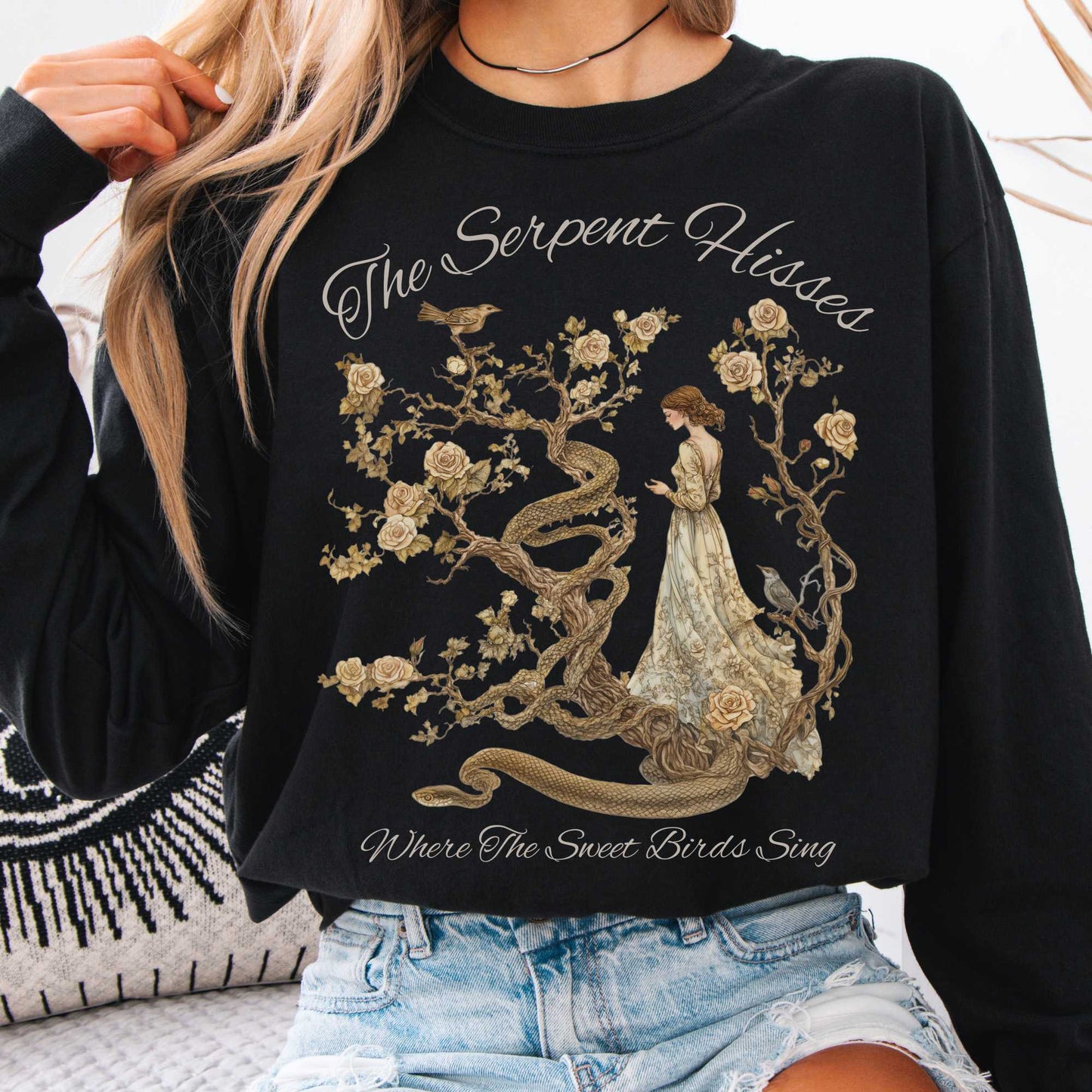 Long-sleeve Black / S The Serpent Snake Hisses Where The Sweet Birds Sing Tess of The d'Urbervilles Long Sleeve Shirt The Mystic Eden
