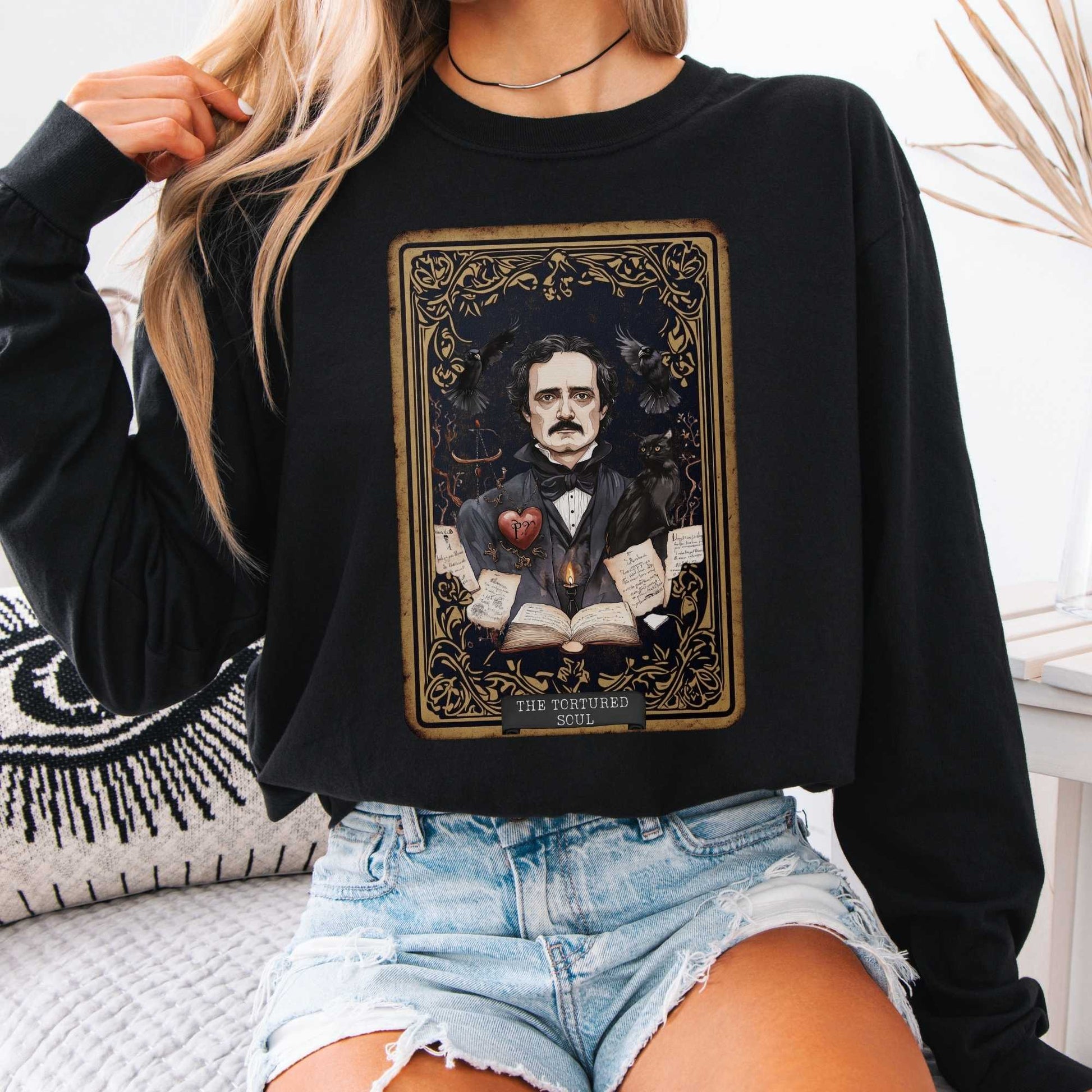 Long-sleeve Black / S The Tortured Soul Tarot Card Edgar Allan Poe Long Sleeved Shirt The Mystic Eden