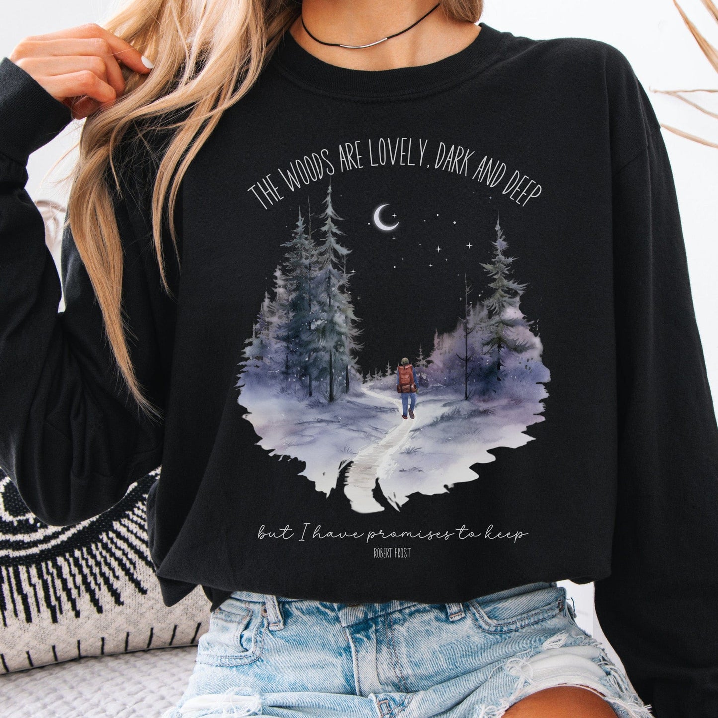 Long-sleeve Black / S The Woods Are Lovely Dark And Deep Robert Frost Long Sleeve The Mystic Eden