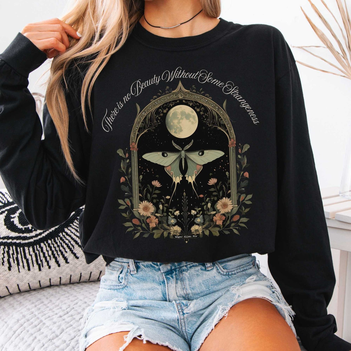Long-sleeve Black / S There is no Beauty Without Some Strangeness Poe Long Sleeved Shirt The Mystic Eden