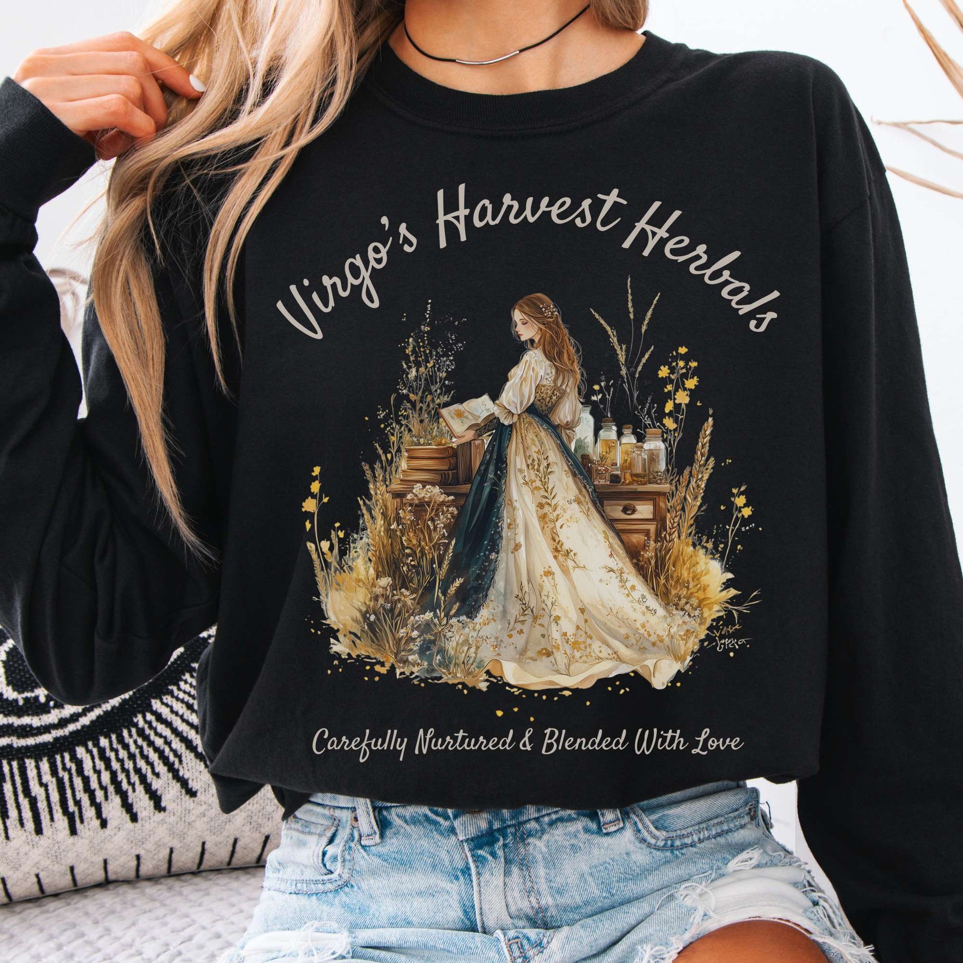 Long-sleeve Black / S Virgo's Harvest Herbals Zodiac Long Sleeve Shirt The Mystic Eden