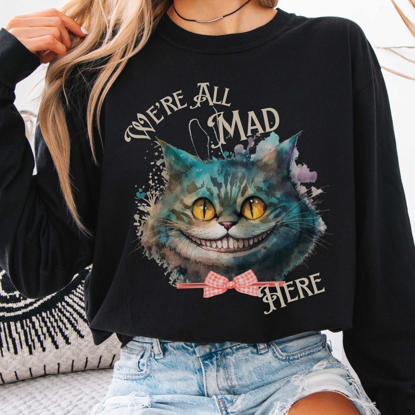 Long-sleeve Black / S We're All Mad Here Cheshire Cat Long Sleeve Shirt The Mystic Eden