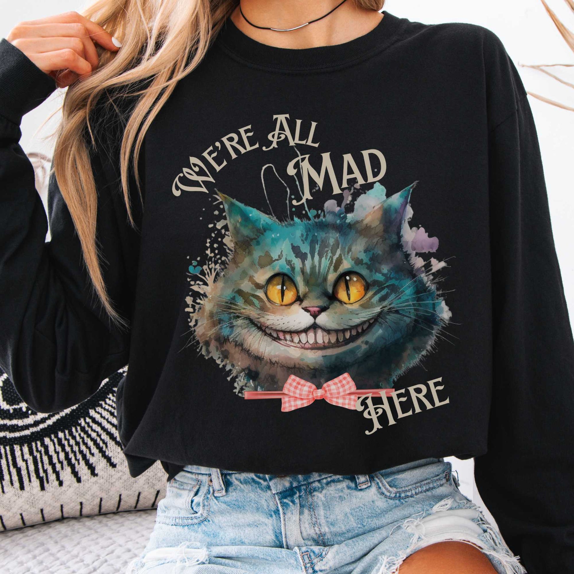 Long-sleeve Black / S We're All Mad Here Cheshire Cat Long Sleeve Shirt The Mystic Eden