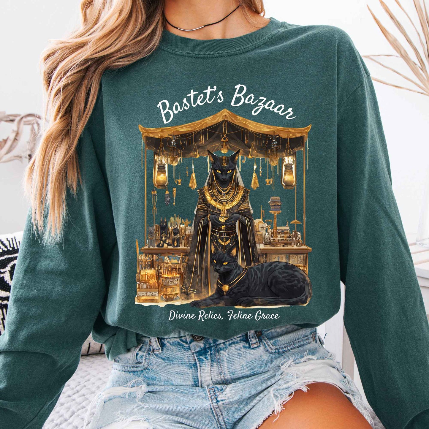 Long-sleeve Blue Spruce / S Bastet's Bazaar Goddess Long Sleeve Shirt The Mystic Eden