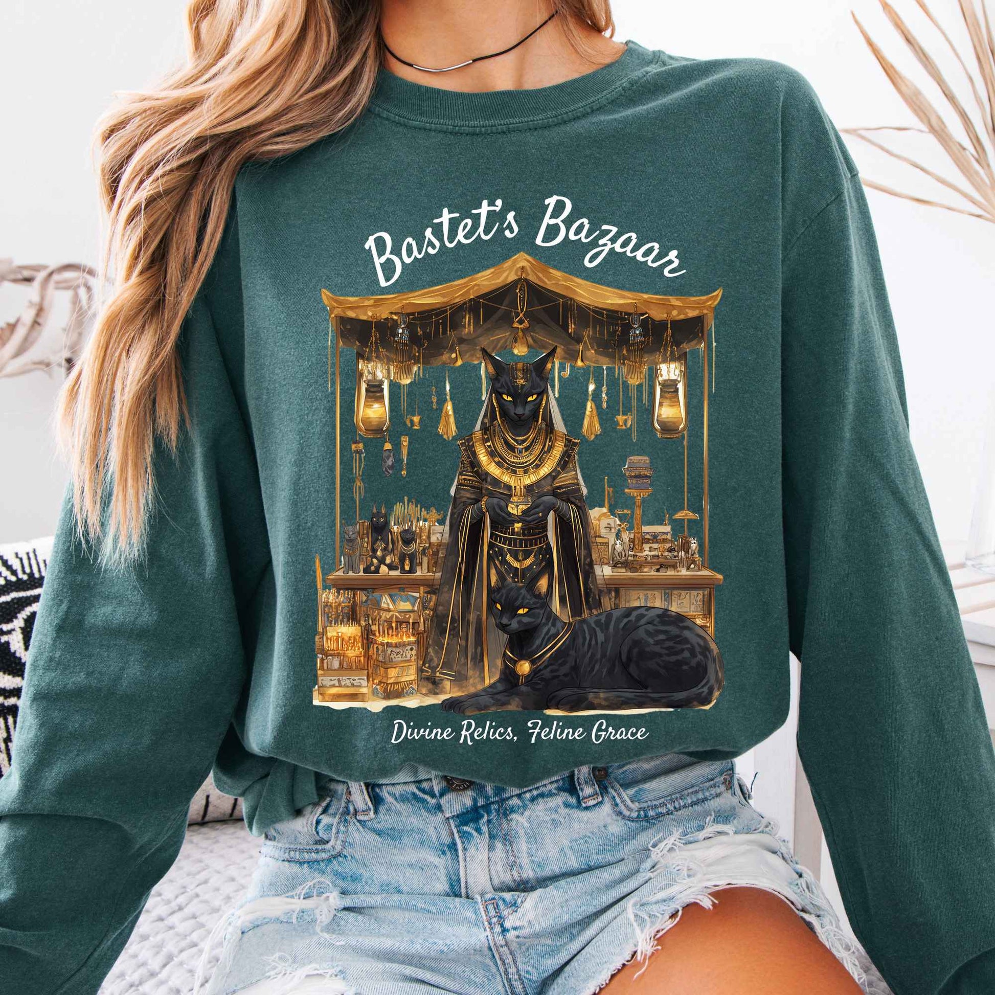 Long-sleeve Blue Spruce / S Bastet's Bazaar Goddess Long Sleeve Shirt The Mystic Eden