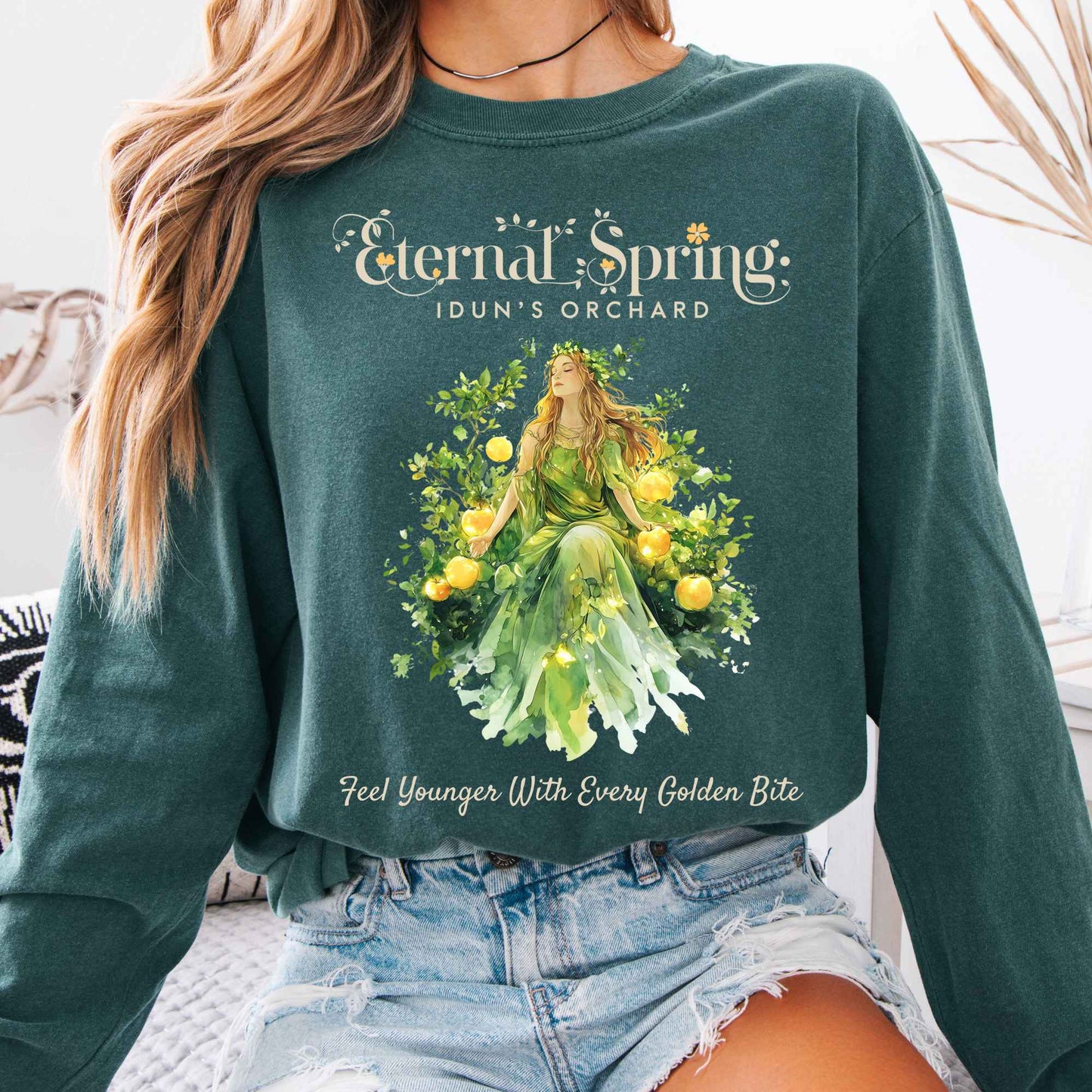 Long-sleeve Blue Spruce / S Eternal Spring Idun's Orchard Norse Goddess Long Sleeve Shirt The Mystic Eden