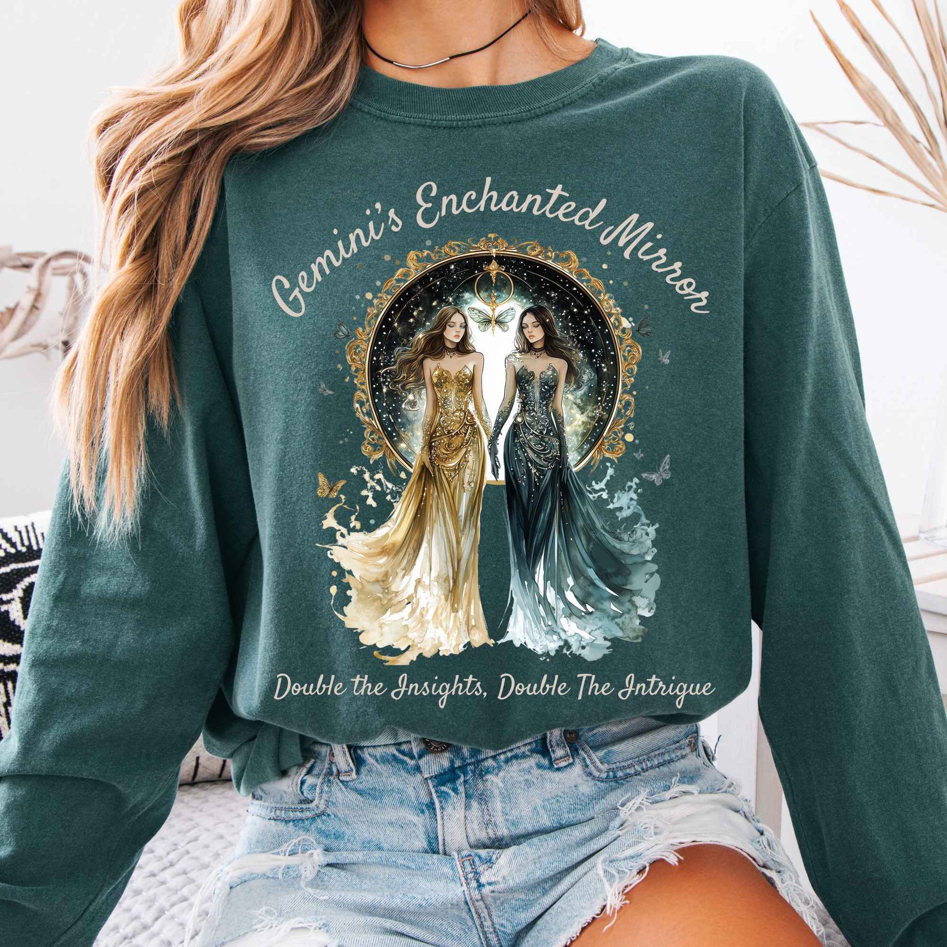 Long-sleeve Blue Spruce / S Gemini's Enchanted Mirror Zodiac Long Sleeve Shirt The Mystic Eden
