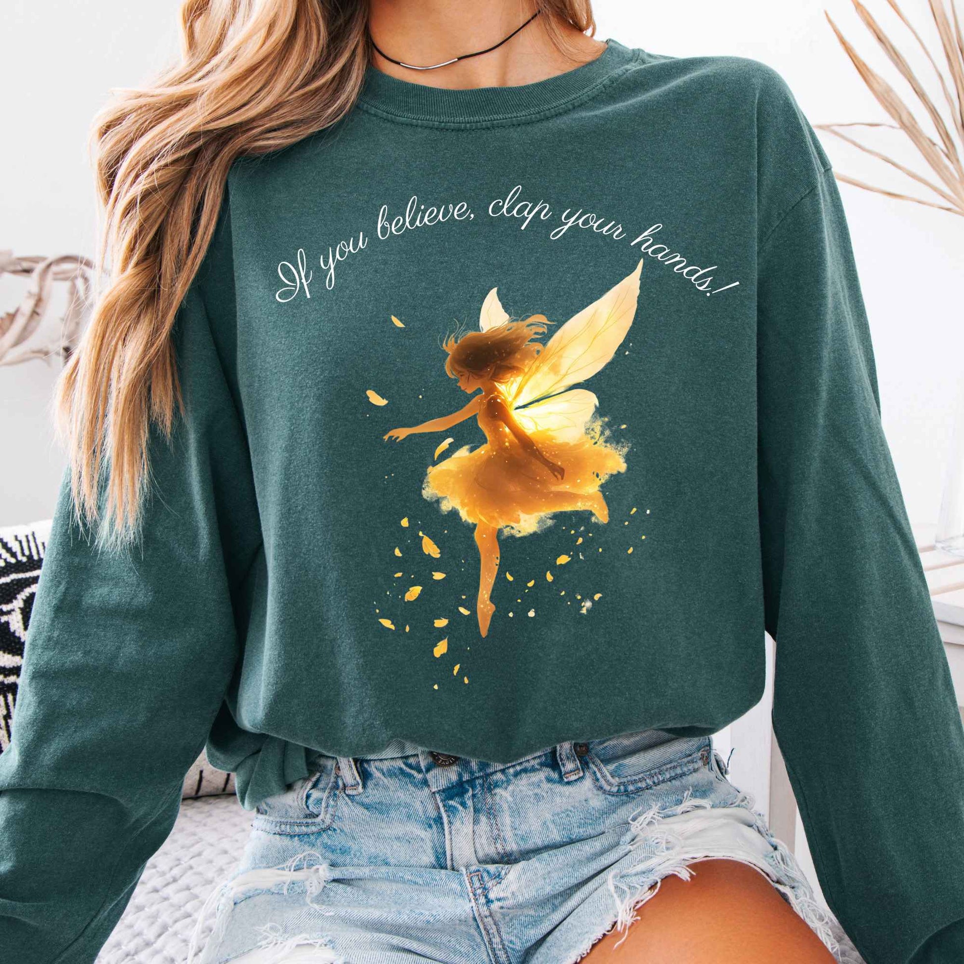 Long-sleeve Blue Spruce / S If You Believe, Clap Your Hands! Pan Long Sleeve Shirt The Mystic Eden