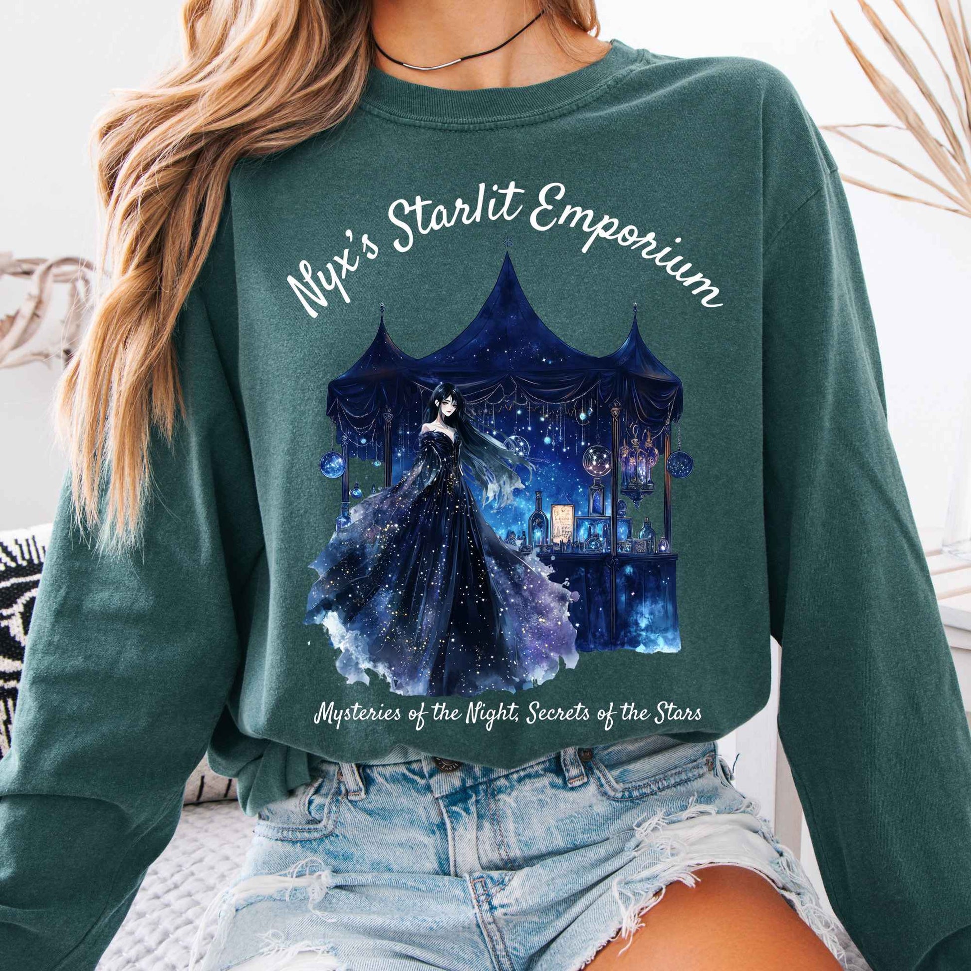 Long-sleeve Blue Spruce / S Nyx's Starlit Emporium Goddess Long Sleeve Shirt The Mystic Eden