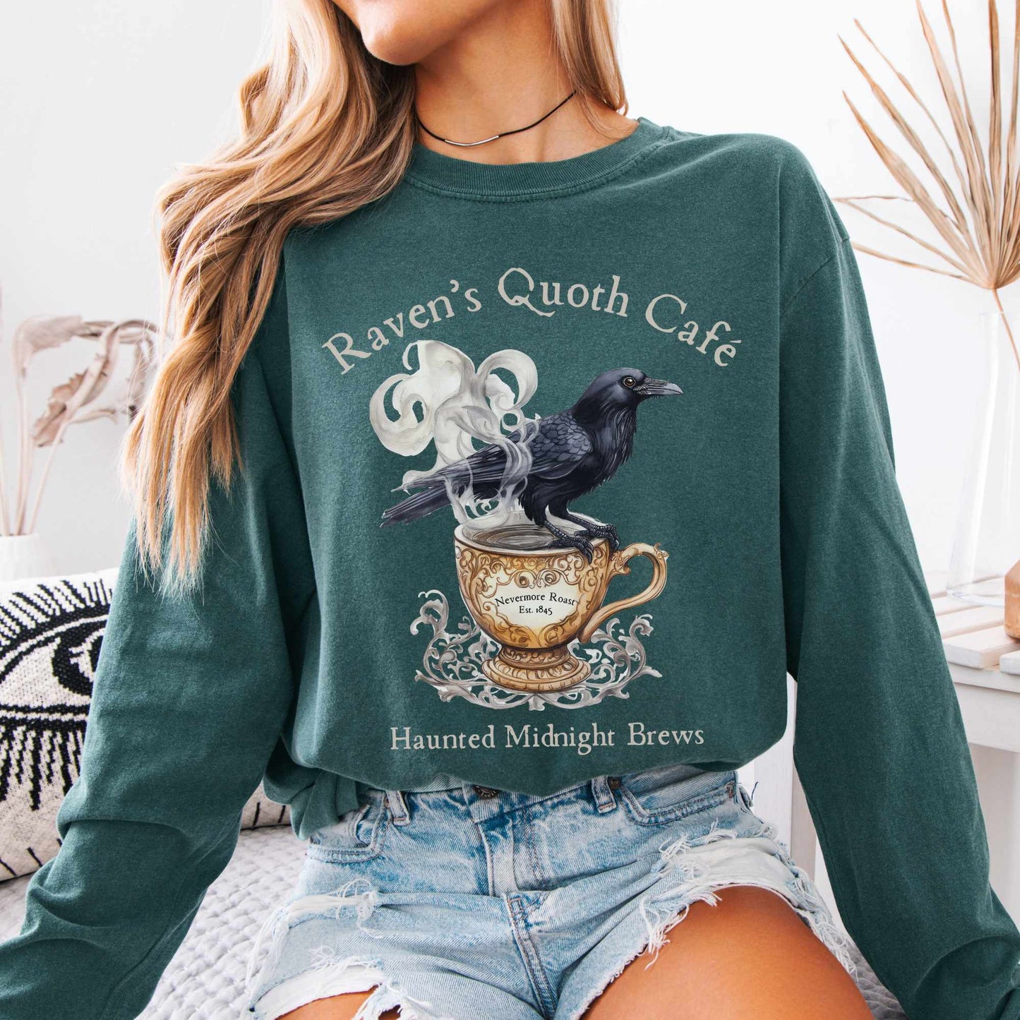 Long-sleeve Blue Spruce / S Raven's Quoth Cafe Long Sleeved Shirt The Mystic Eden