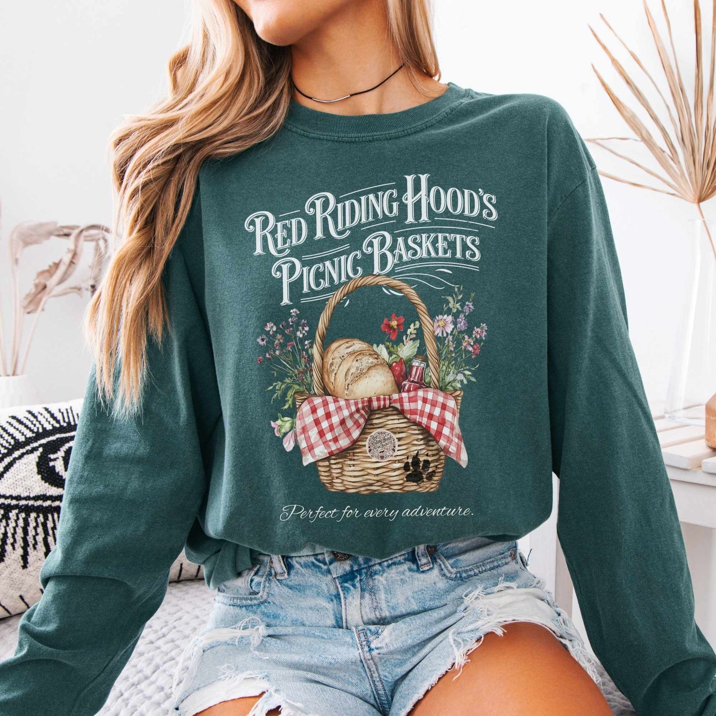 Long-sleeve Blue Spruce / S Red Riding Hood's Picnic Baskets Long Sleeved Shirt The Mystic Eden