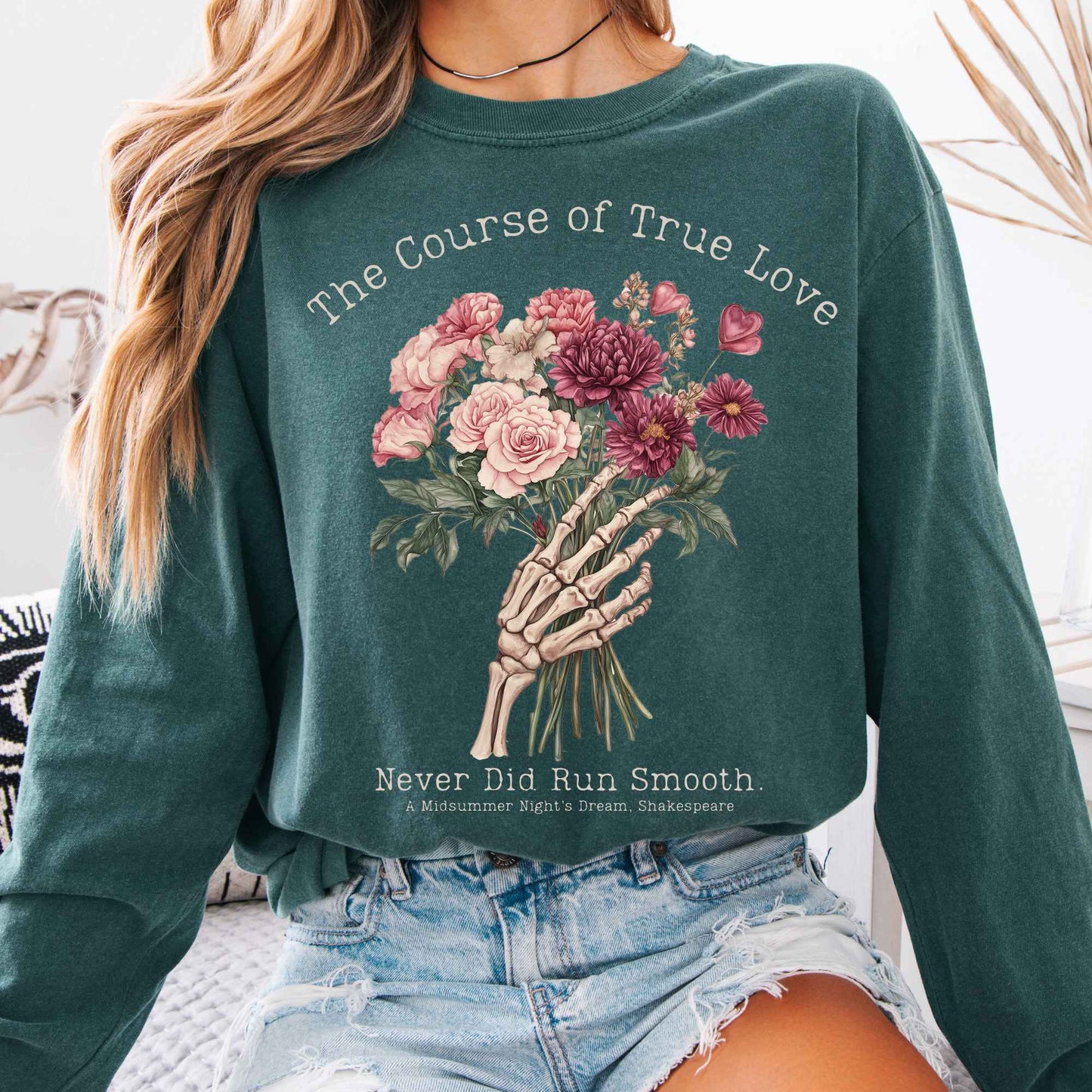 Long-sleeve Blue Spruce / S The Course of True Love Never Did Run Smooth Shakespeare Long Sleeve Shirt The Mystic Eden