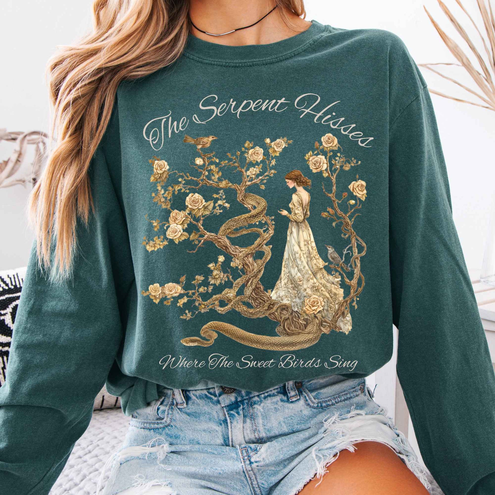 Long-sleeve Blue Spruce / S The Serpent Snake Hisses Where The Sweet Birds Sing Tess of The d'Urbervilles Long Sleeve Shirt The Mystic Eden