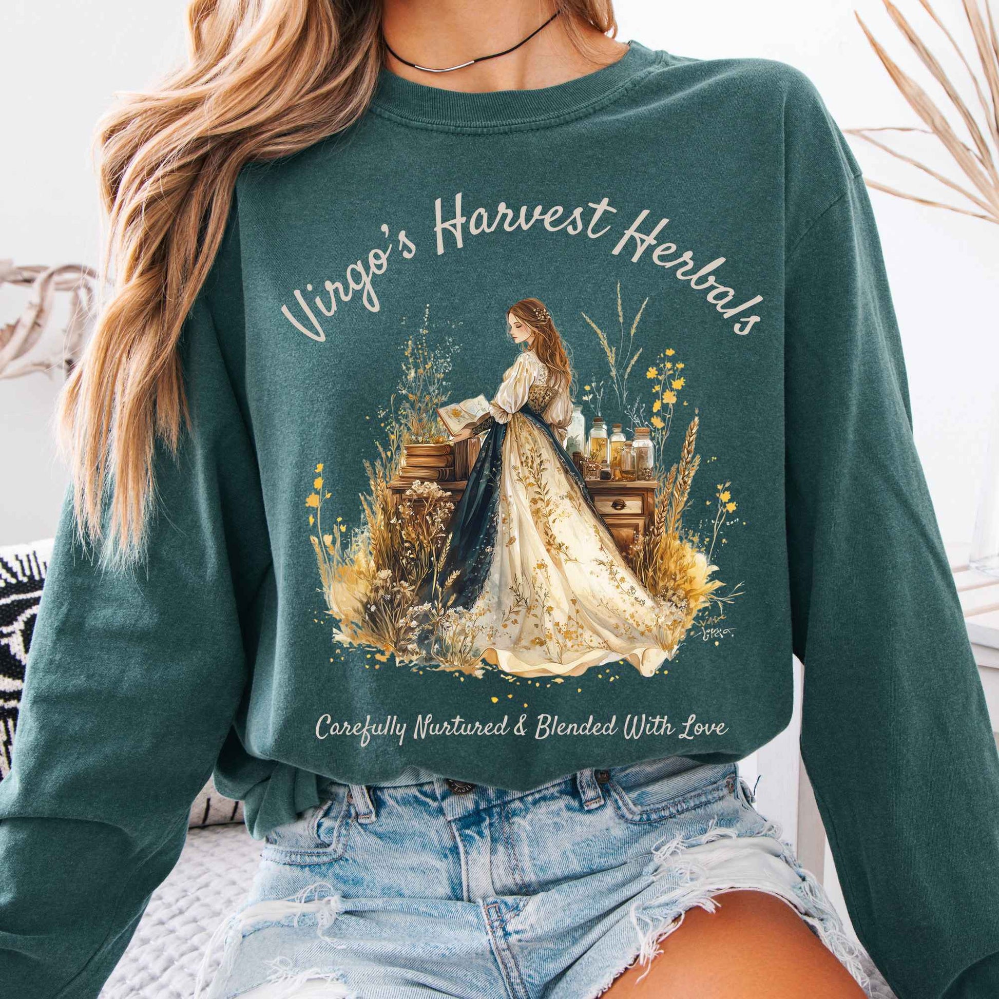 Long-sleeve Blue Spruce / S Virgo's Harvest Herbals Zodiac Long Sleeve Shirt The Mystic Eden