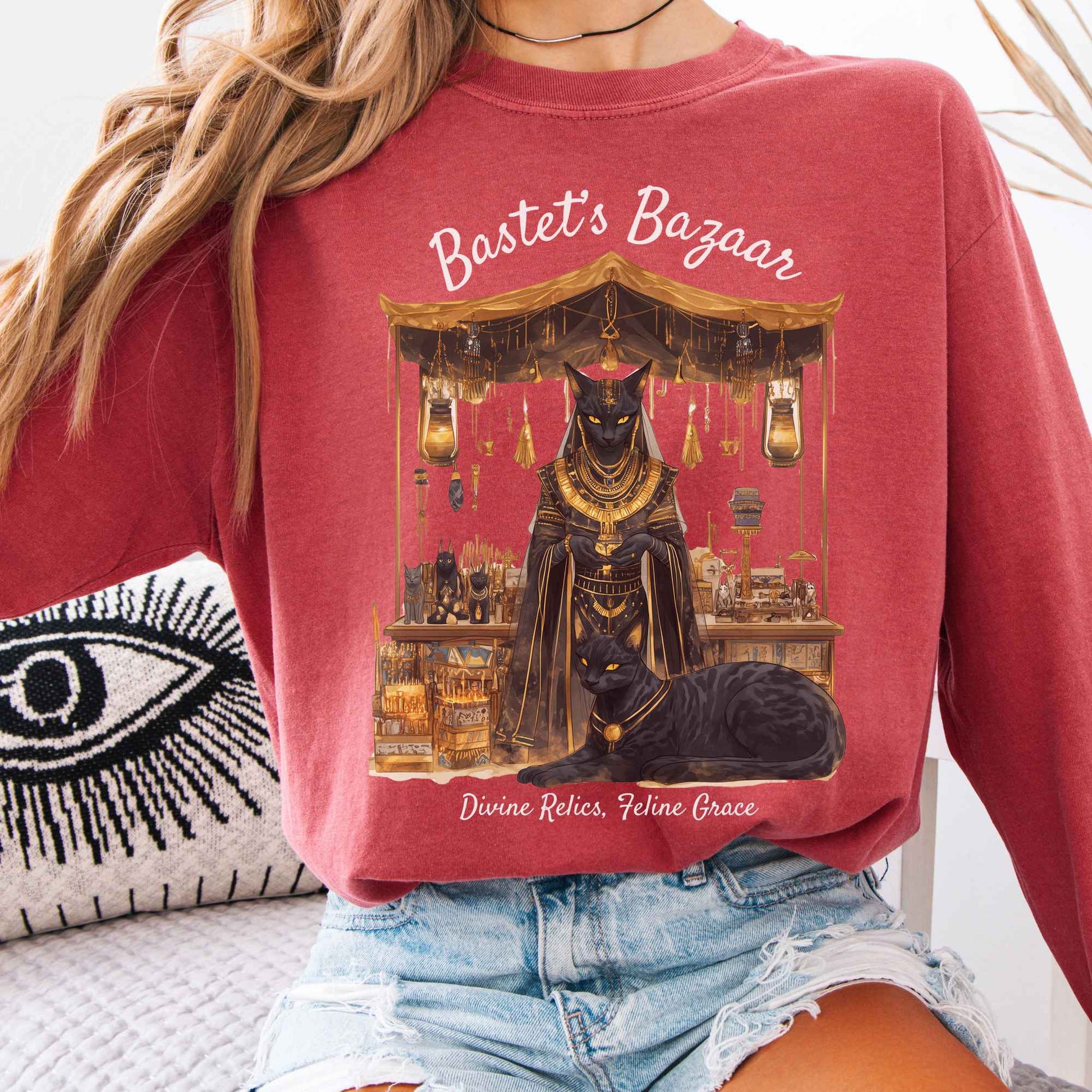 Long-sleeve Crimson / S Bastet's Bazaar Goddess Long Sleeve Shirt The Mystic Eden
