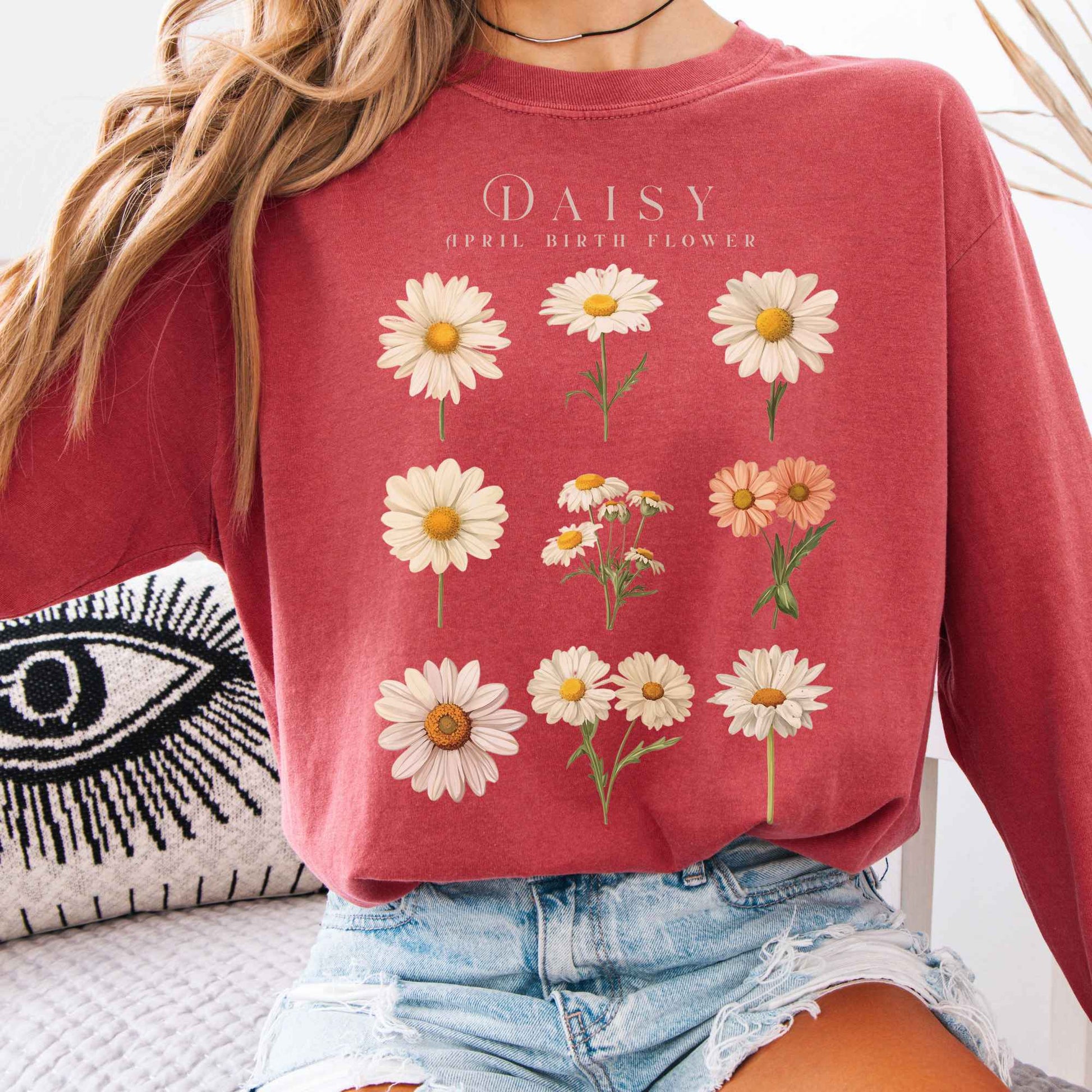 Long-sleeve Crimson / S Daisy April Birth Month Flower Long Sleeve Shirt The Mystic Eden