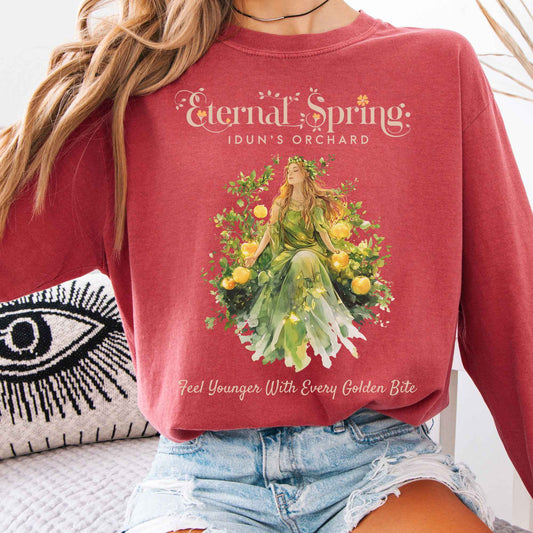 Long-sleeve Crimson / S Eternal Spring Idun's Orchard Norse Goddess Long Sleeve Shirt The Mystic Eden