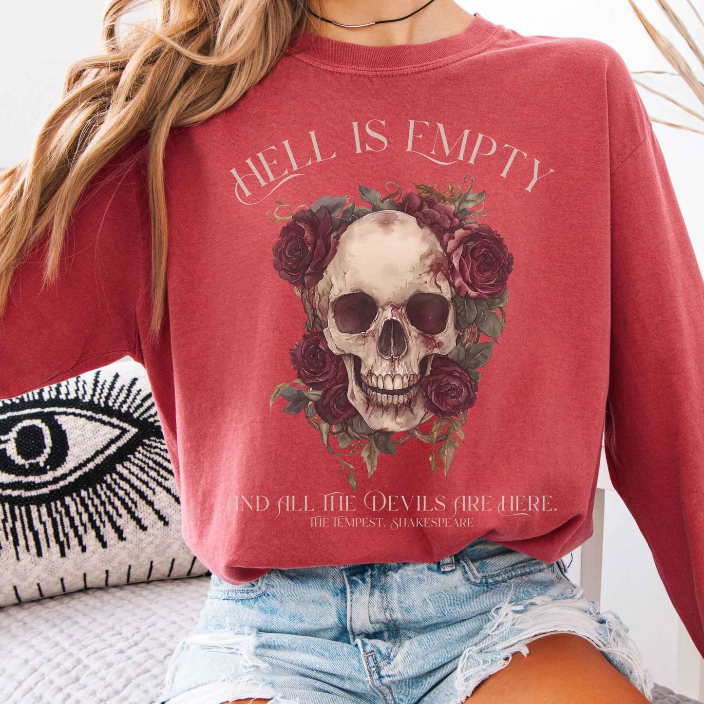 Long-sleeve Crimson / S Hell Is Empty And All The Devils Are Here Shakespeare Long Sleeve Shirt The Mystic Eden