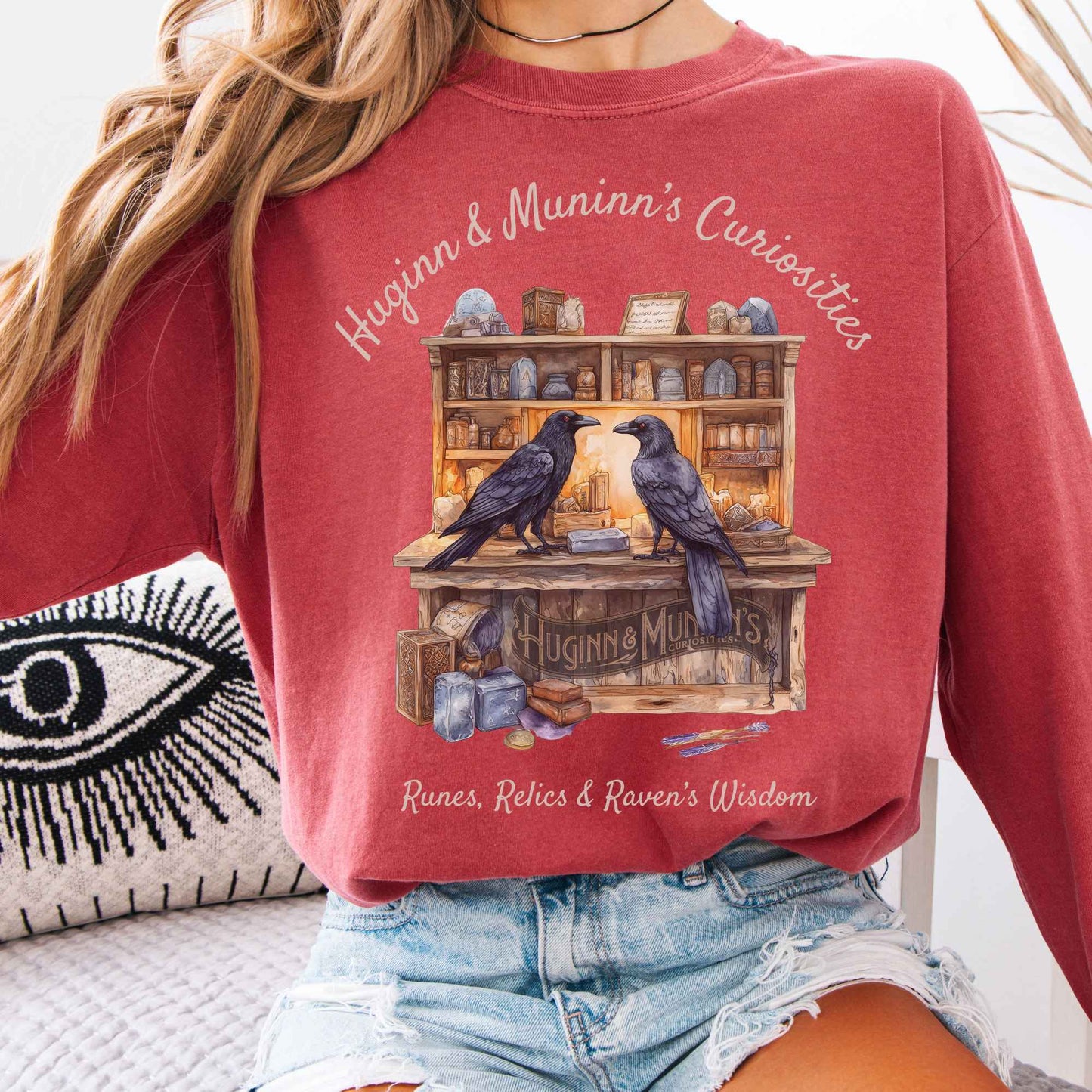 Long-sleeve Crimson / S Huginn & Muninn's Curiosities Norse Gods Long Sleeve Shirt The Mystic Eden