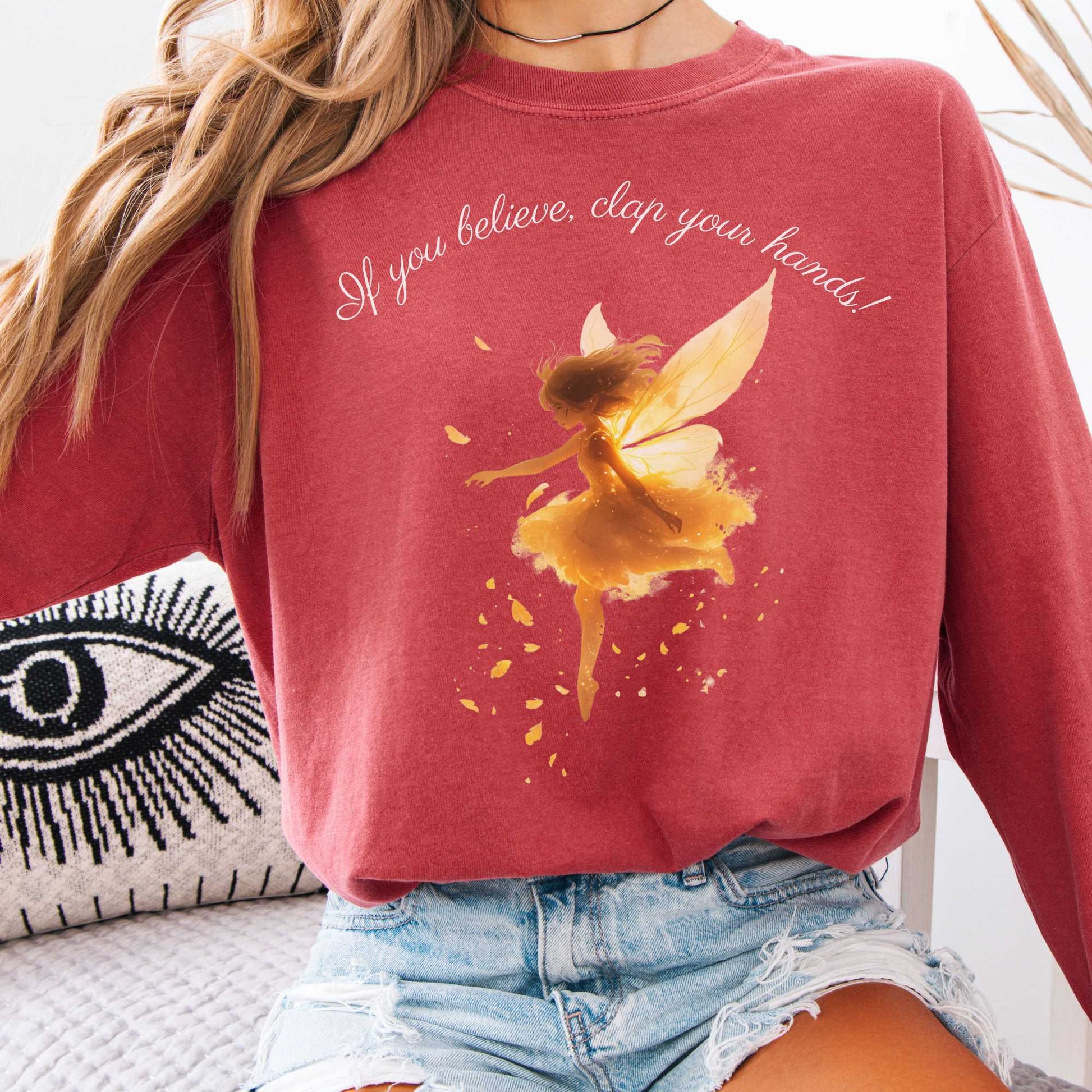 Long-sleeve Crimson / S If You Believe, Clap Your Hands! Pan Long Sleeve Shirt The Mystic Eden