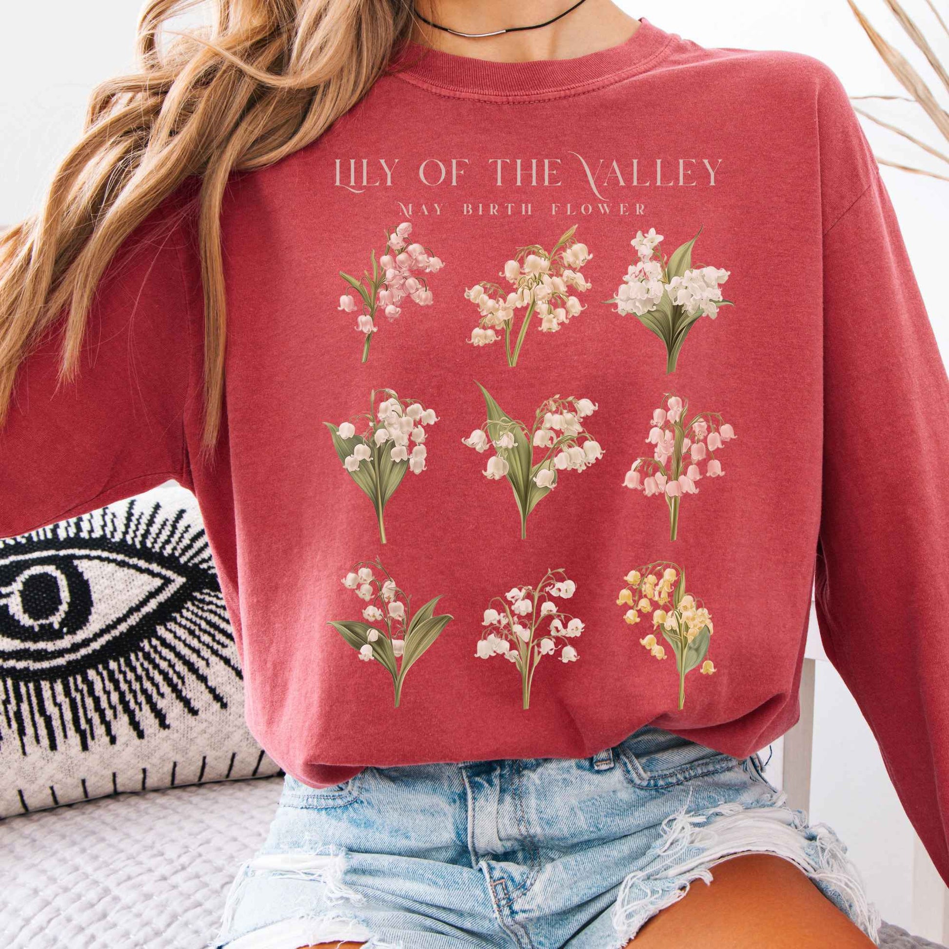 Long-sleeve Crimson / S Lily of The Valley May Birth Month Flower Long Sleeve Shirt The Mystic Eden