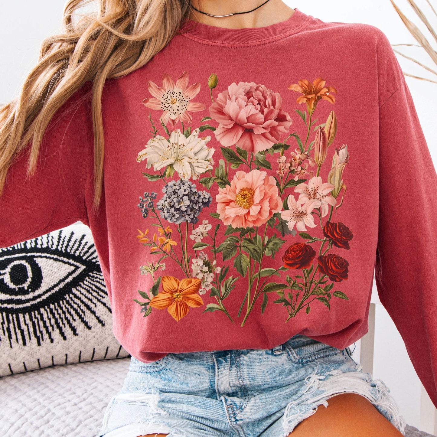 Long-sleeve Crimson / S Mixed Florals Long Sleeve Shirt The Mystic Eden
