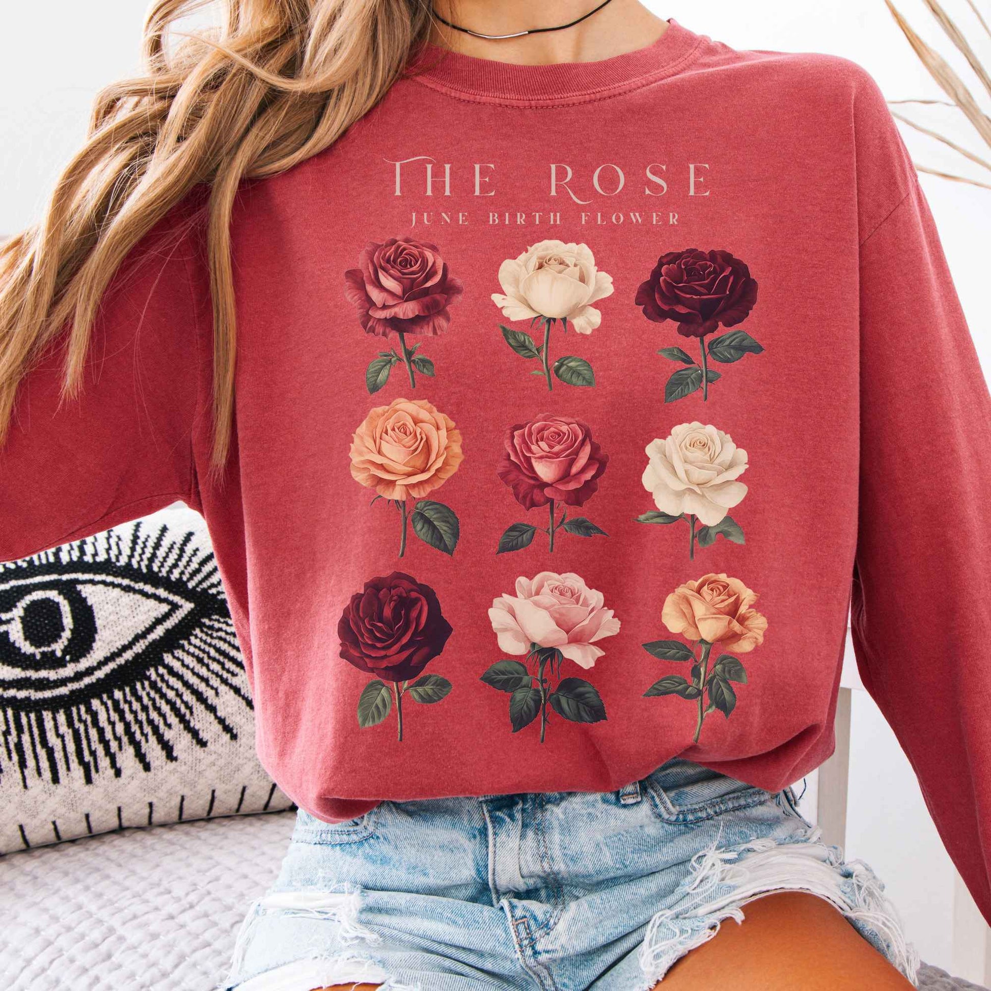 Long-sleeve Crimson / S The Rose June Birth Month Flower Long Sleeve Shirt The Mystic Eden