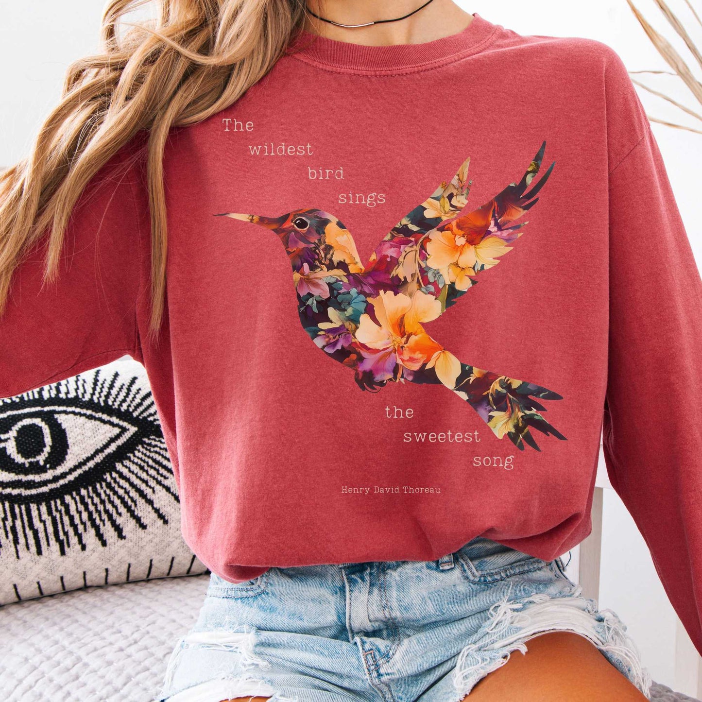 Long-sleeve Crimson / S Thoreau Shirt Long Sleeve Where The Wildest Bird Sings The Mystic Eden
