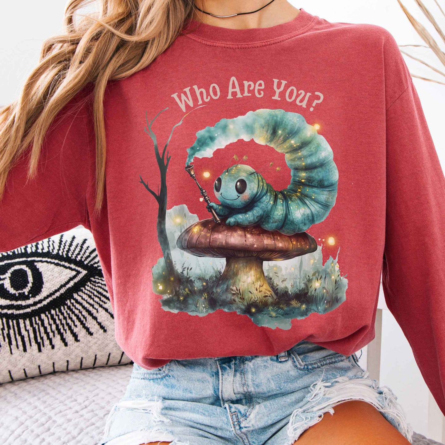 Long-sleeve Crimson / S Who are you? Caterpillar Alice's Adventures in Wonderland Long Sleeve Shirt The Mystic Eden