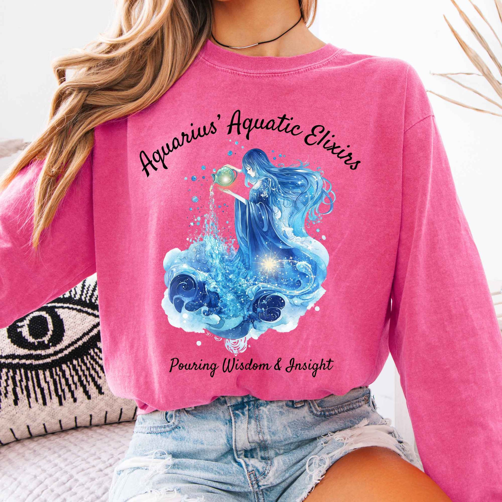 Long-sleeve Crunchberry / S Aquarius Aquatic Elixirs Zodiac Long Sleeve Tee The Mystic Eden
