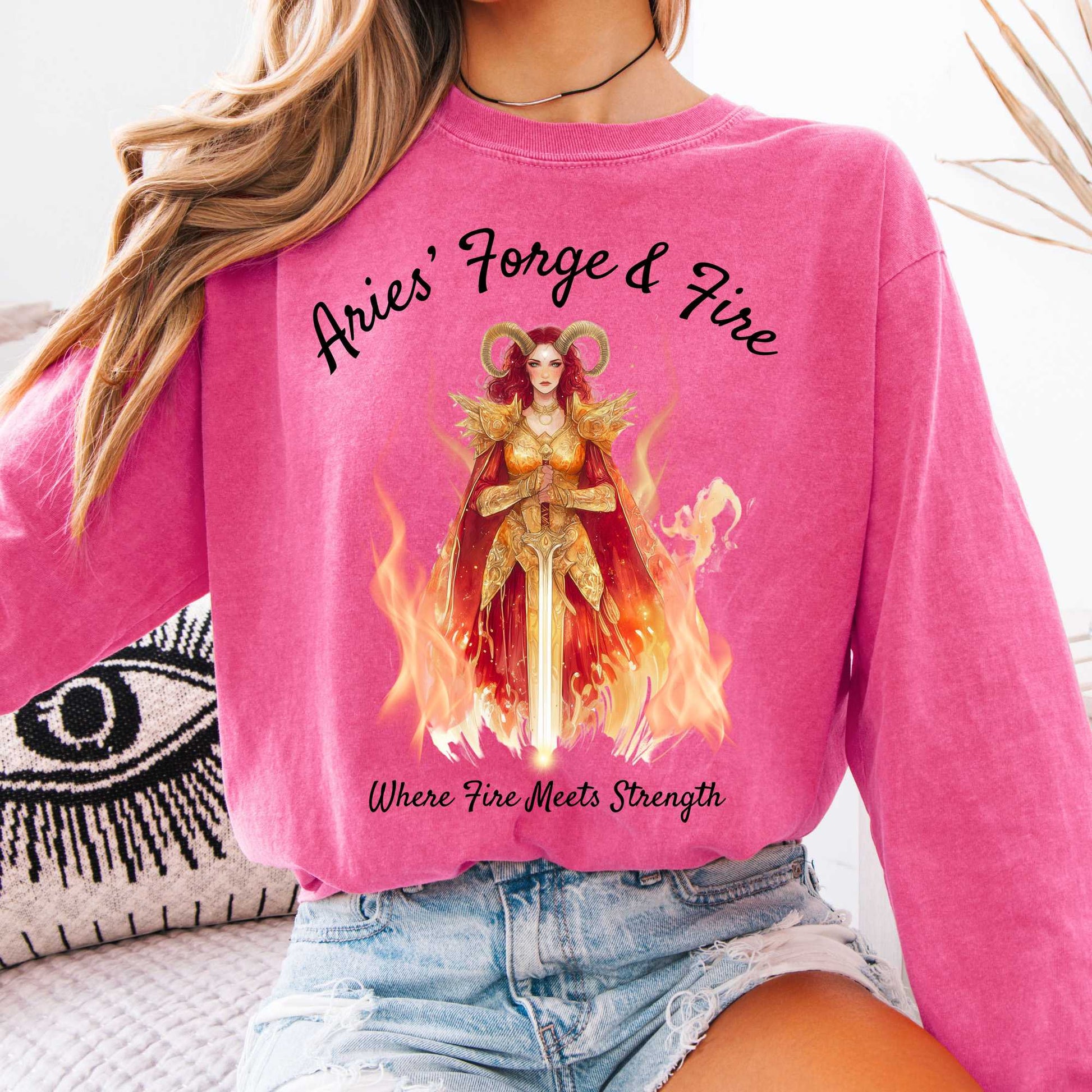 Long-sleeve Crunchberry / S Aries' Forge & Fire Zodiac Long Sleeve Tee The Mystic Eden