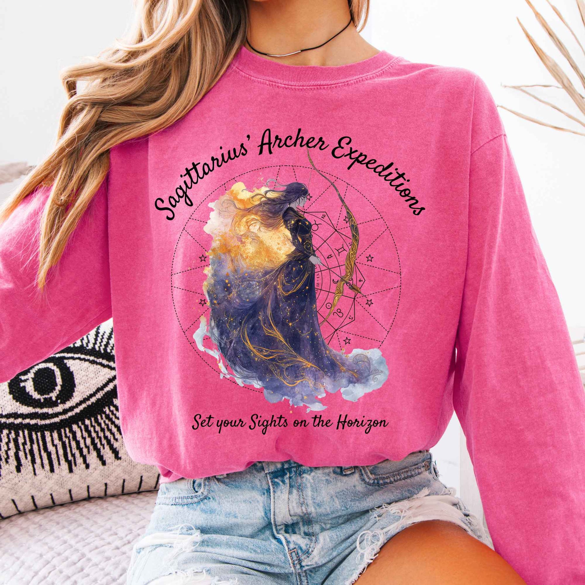 Long-sleeve Crunchberry / S Sagittarius' Archer Expeditions Zodiac Long Sleeve Tee The Mystic Eden