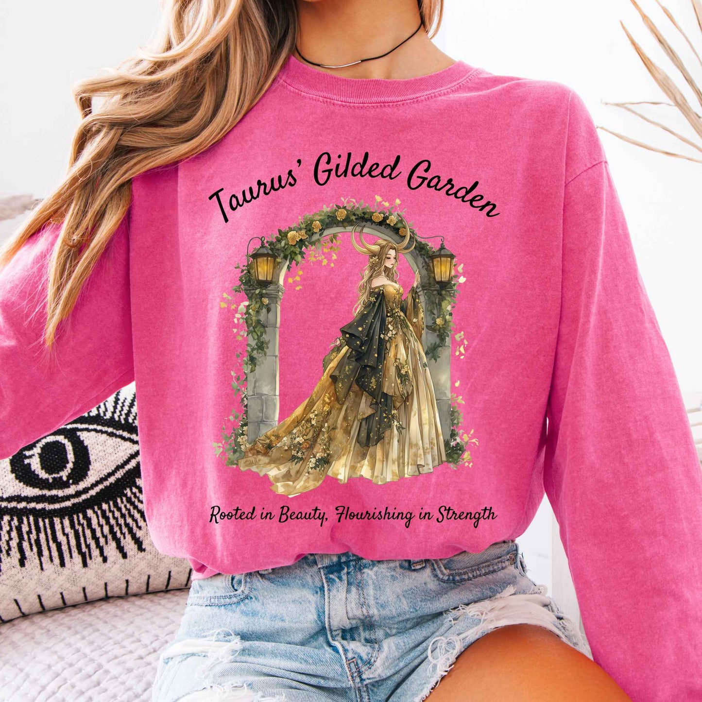 Long-sleeve Crunchberry / S Taurus's Gilded Garden Zodiac Long Sleeve Shirt The Mystic Eden