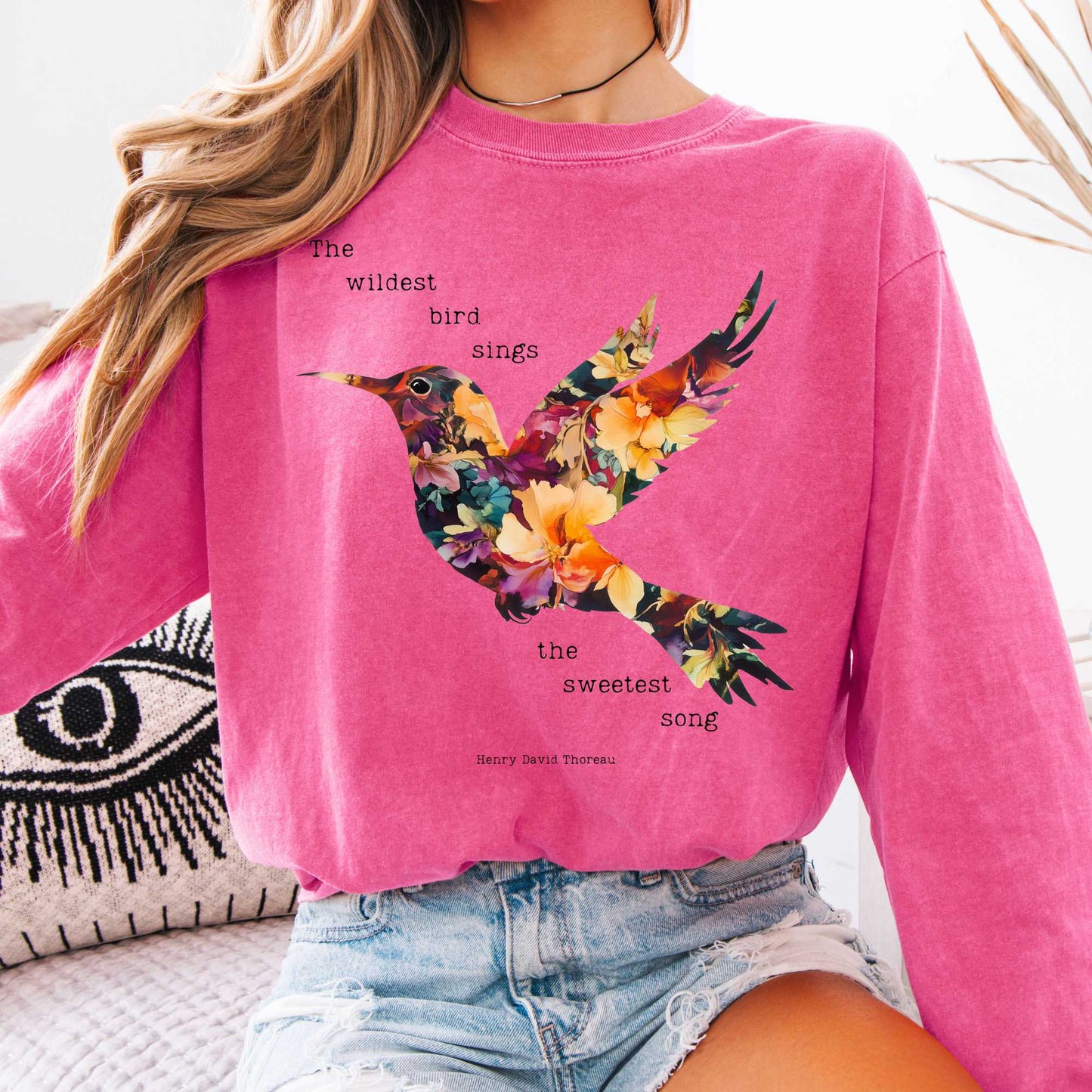 Long-sleeve Crunchberry / S Thoreau Shirt Long Sleeve Where The Wildest Bird Sings The Mystic Eden