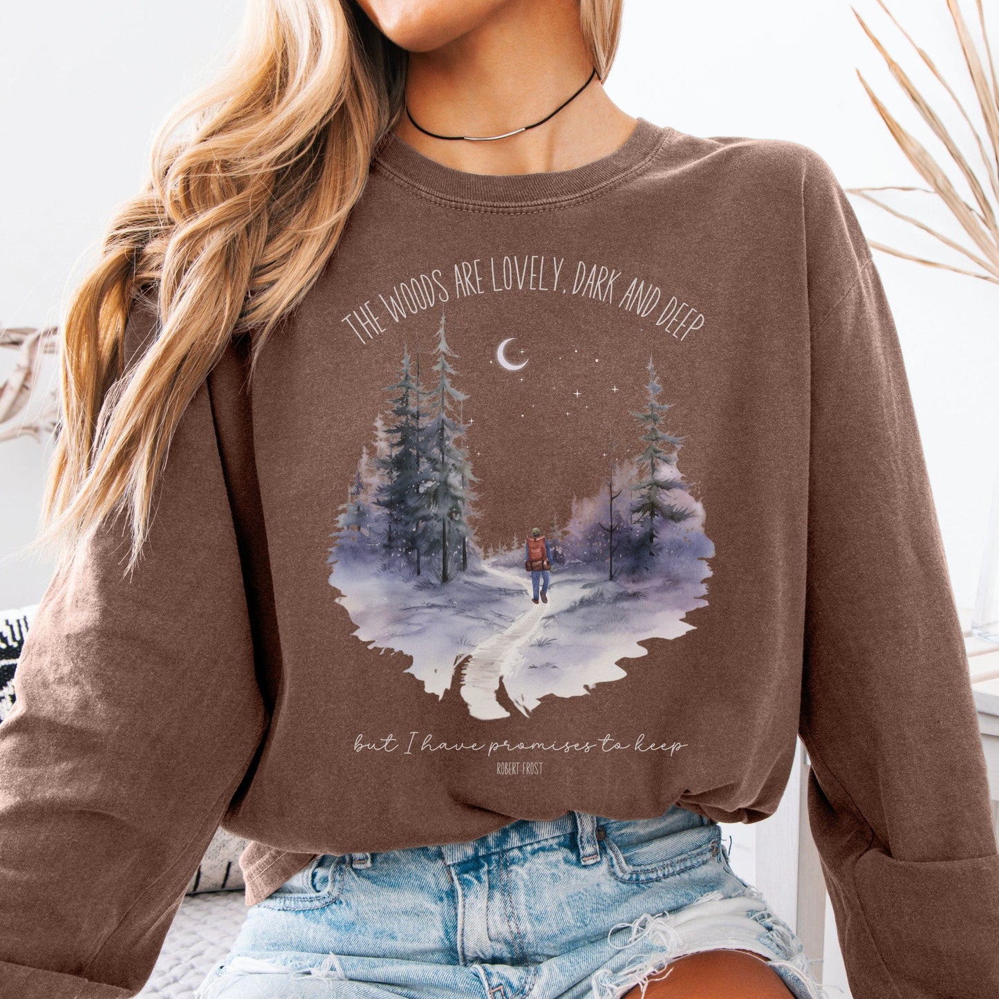 Long-sleeve Espresso / S The Woods Are Lovely Dark And Deep Robert Frost Long Sleeve The Mystic Eden