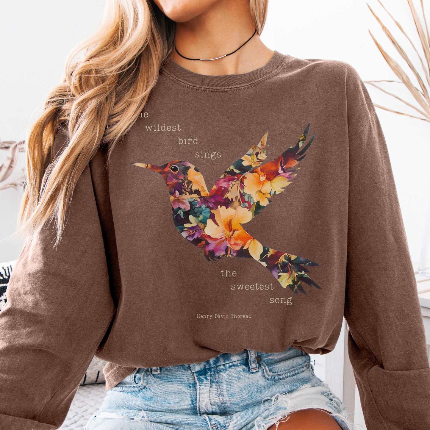 Long-sleeve Espresso / S Thoreau Shirt Long Sleeve Where The Wildest Bird Sings The Mystic Eden