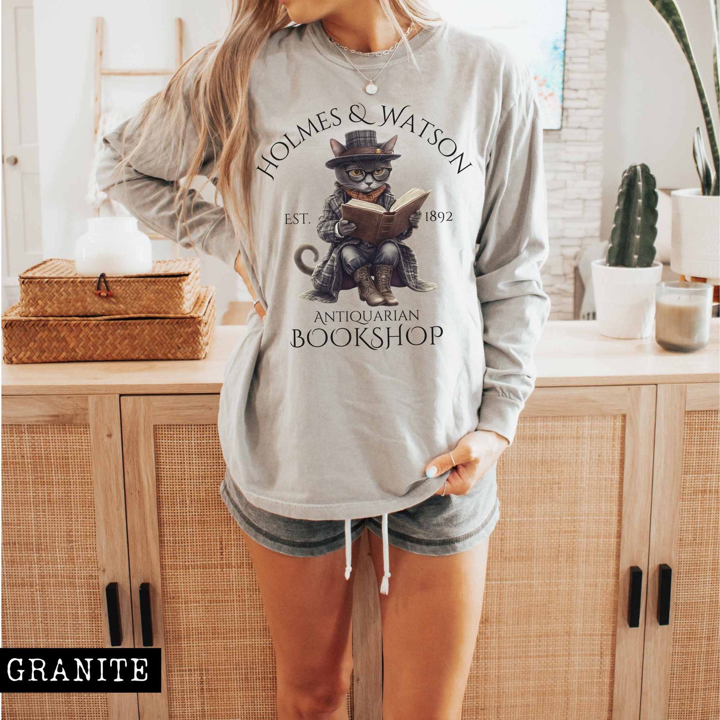 Long-sleeve Granite / S Homes & Watson Antiquarian Bookshop - Sherlock Holmes Long sleeve Tee The Mystic Eden