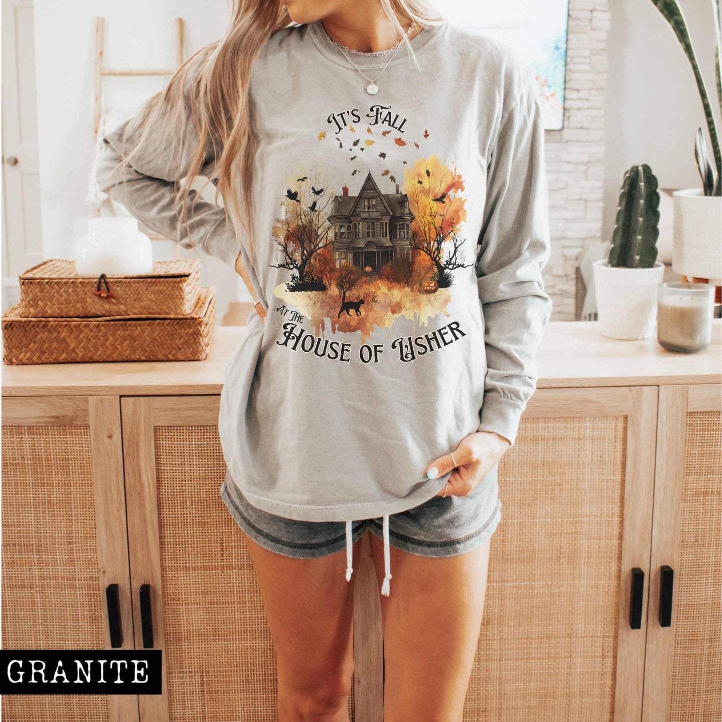 Long-sleeve Granite / S It's Fall at the House of Usher - Edgar Allan Poe Fall Shirt The Mystic Eden
