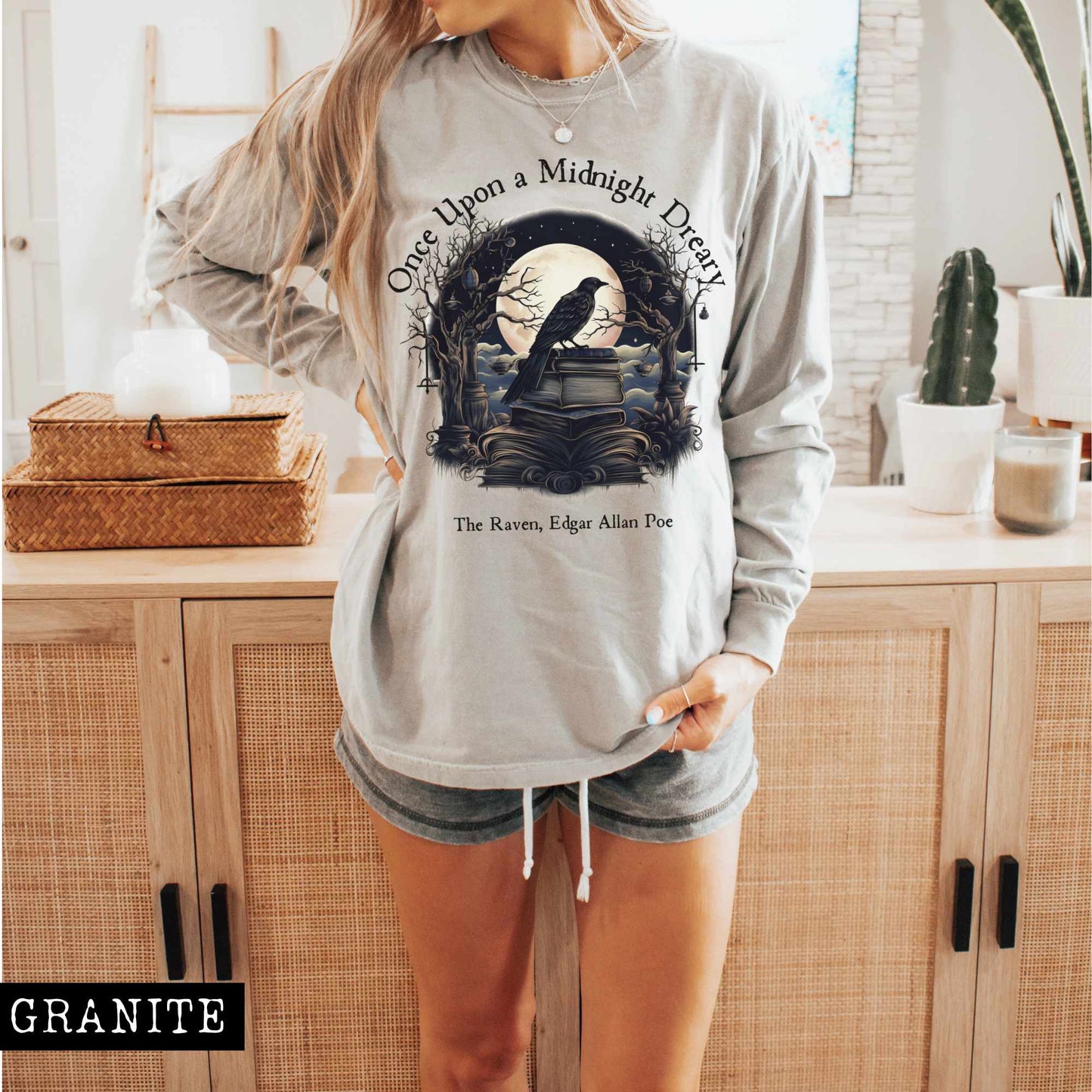 Long-sleeve Granite / S Once Upon a Midnight Dreary Edgar Allan Poe Long Sleeved Shirt The Mystic Eden