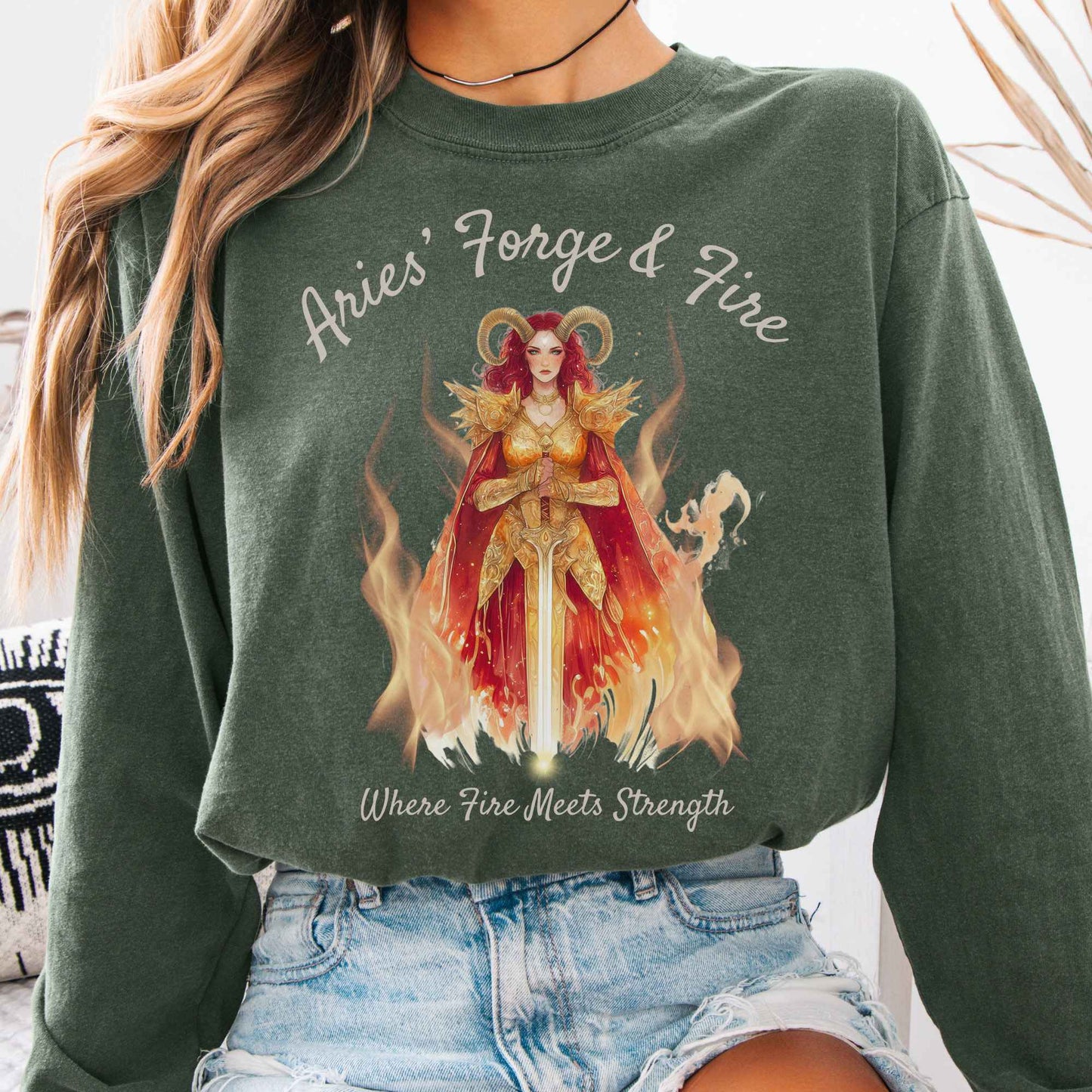 Long-sleeve Hemp / S Aries' Forge & Fire Zodiac Long Sleeve Tee The Mystic Eden