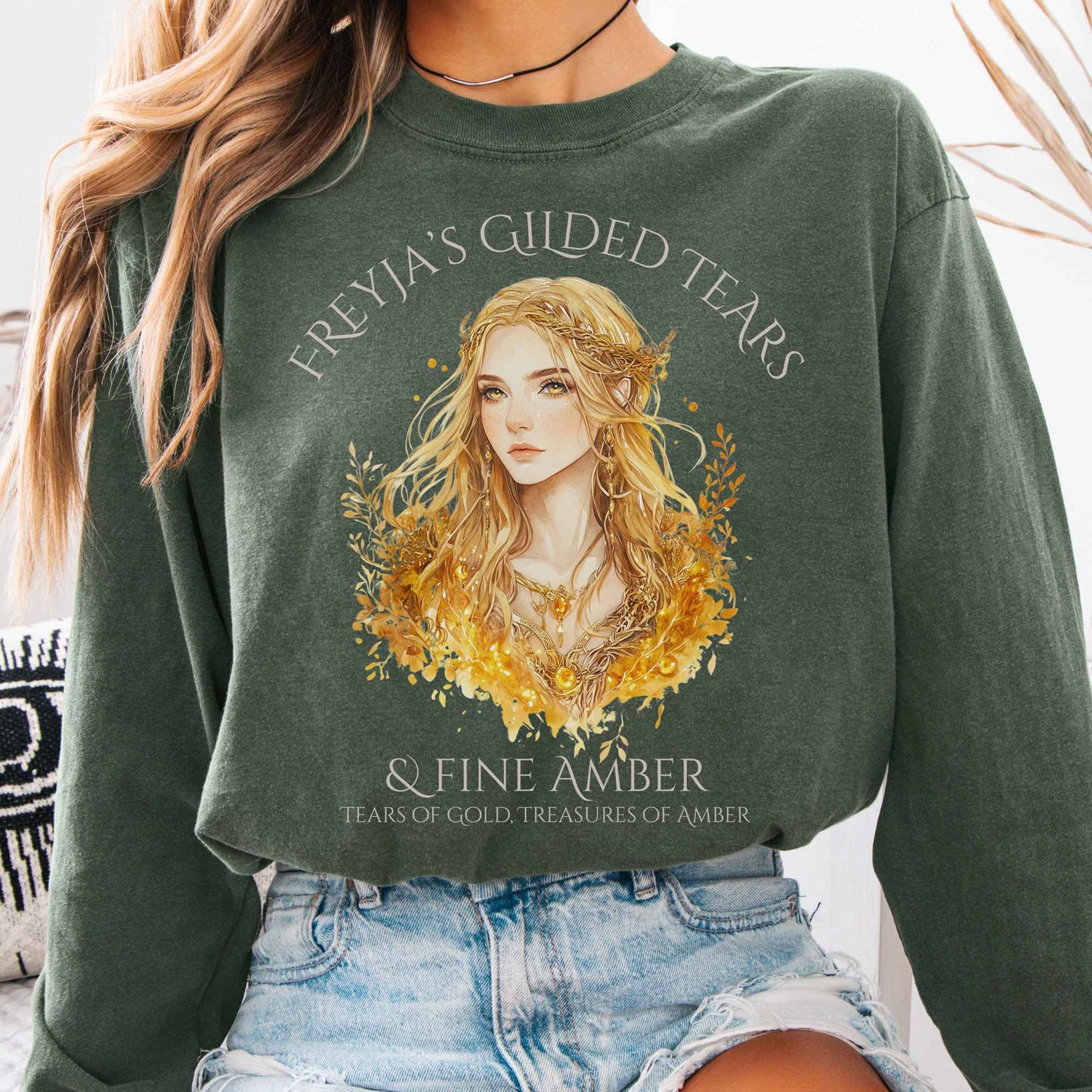 Long-sleeve Hemp / S Freyja's Gilded Tears & Fine Amber Long Sleeve Shirt The Mystic Eden