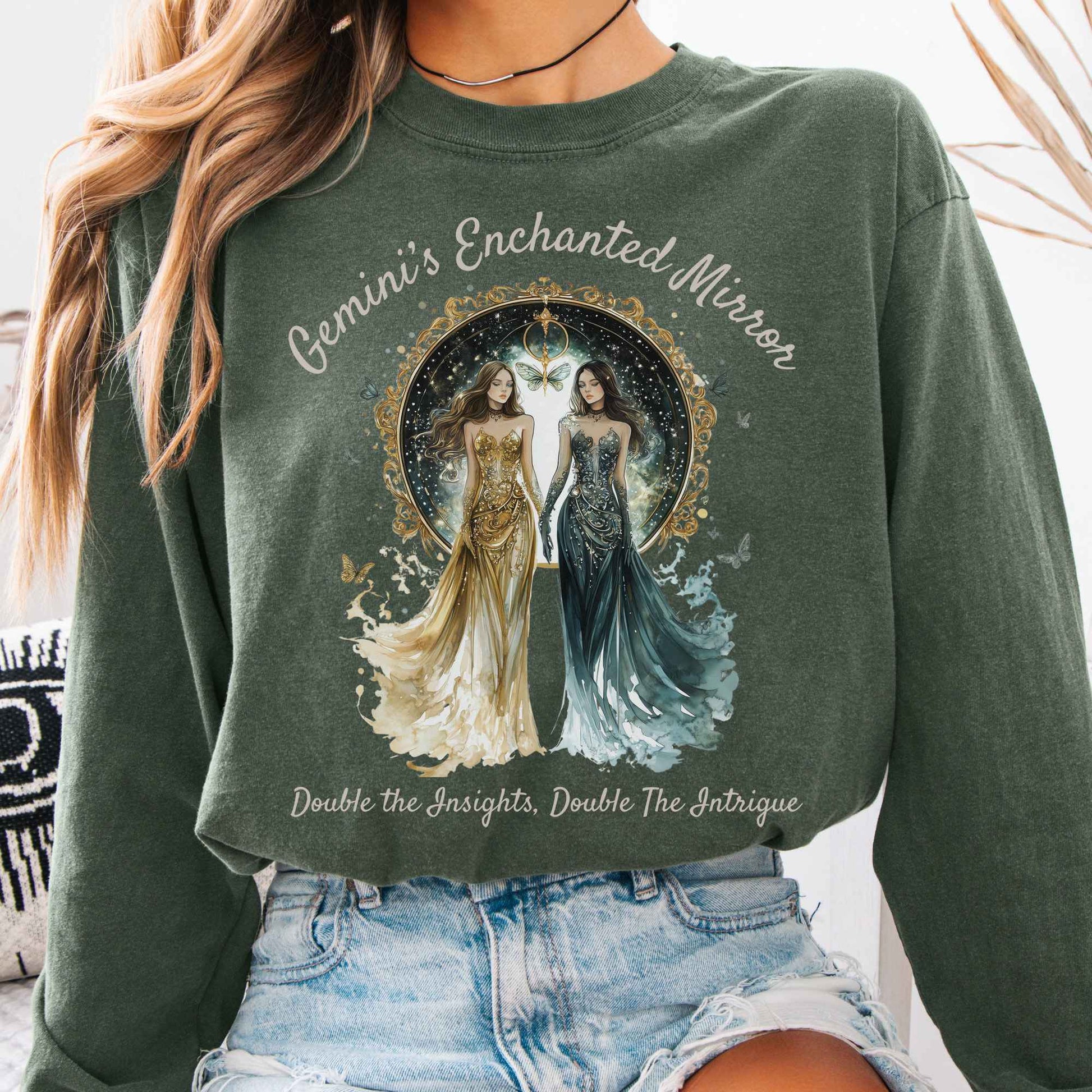 Long-sleeve Hemp / S Gemini's Enchanted Mirror Zodiac Long Sleeve Shirt The Mystic Eden