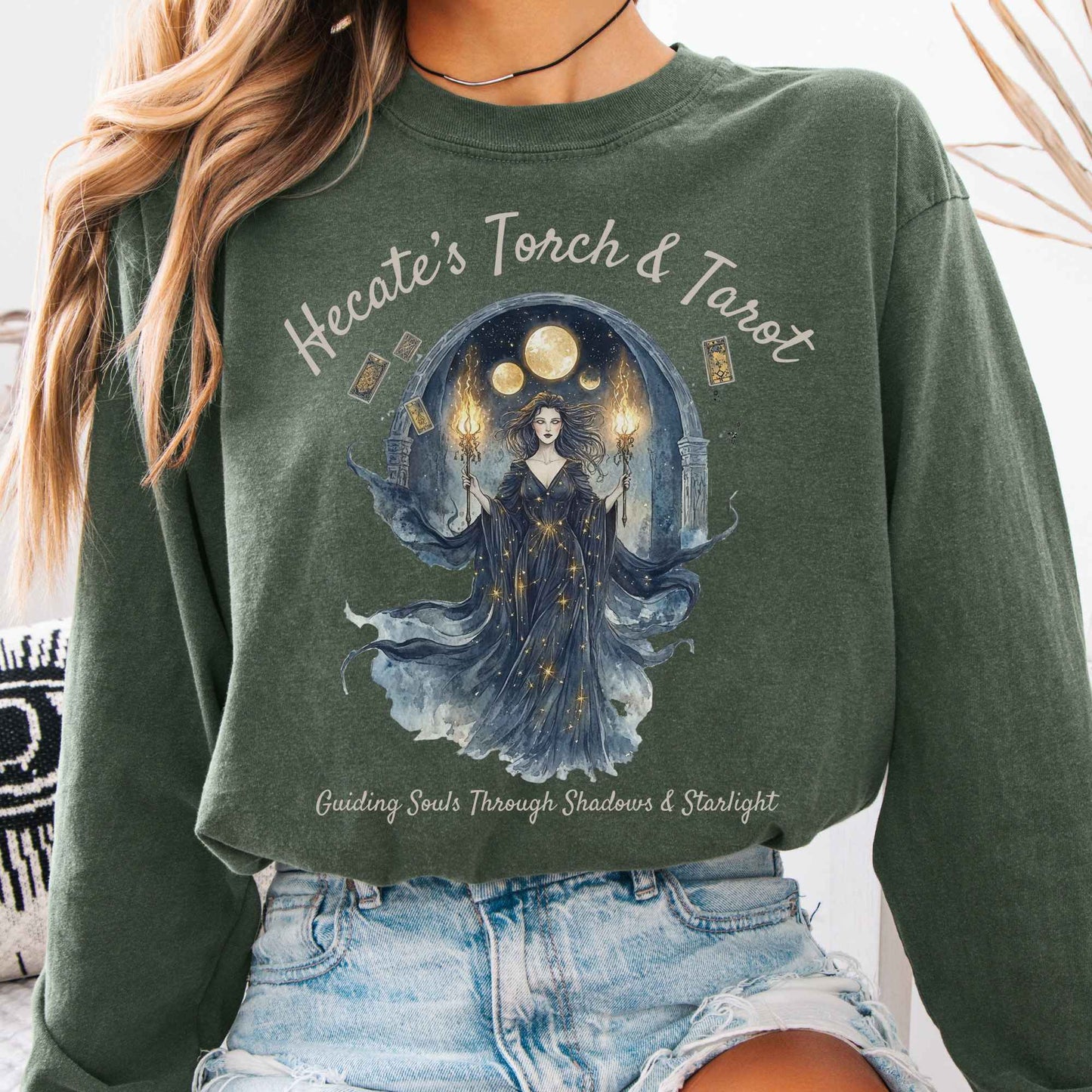 Long-sleeve Hemp / S Hecate's Torch & Tarot Long Sleeve Shirt The Mystic Eden